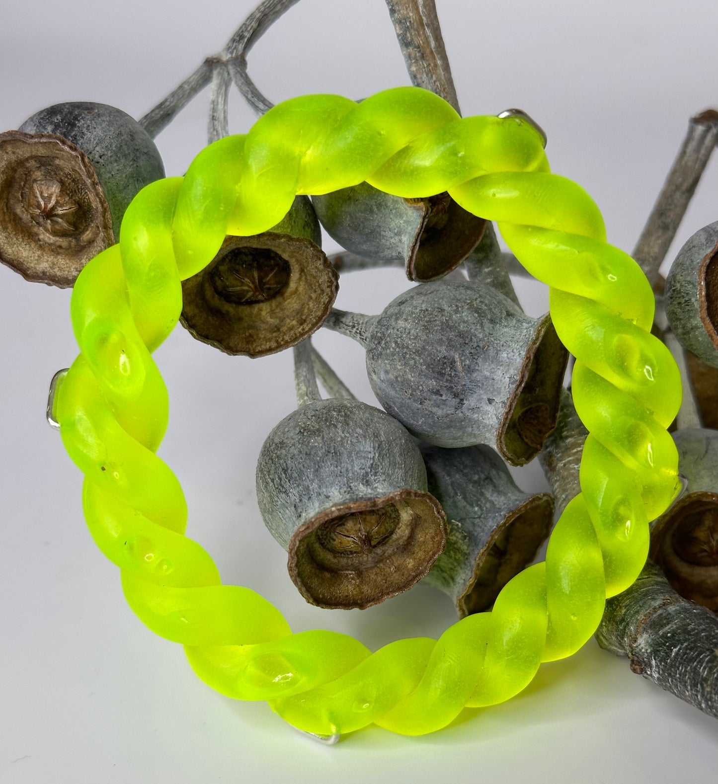 Neon Yellow twisted resin & silver bangle