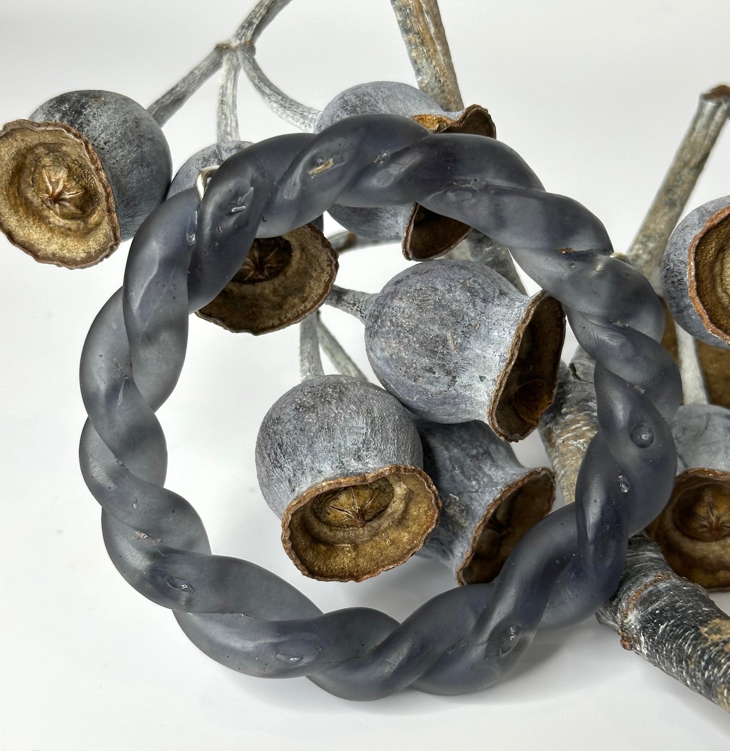 Dusty Blue twisted resin & silver bangle