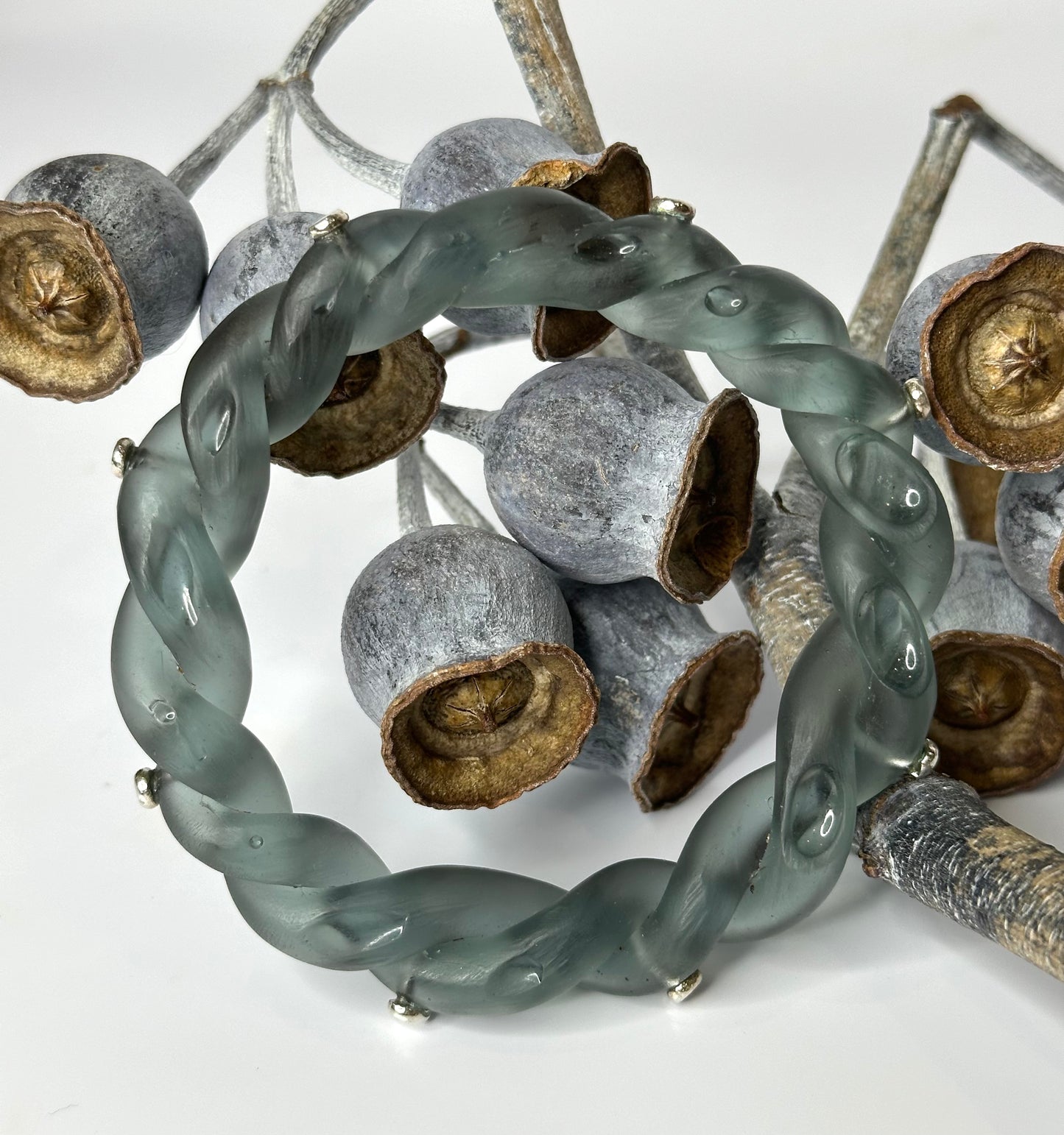 Grey twisted resin & silver bangle