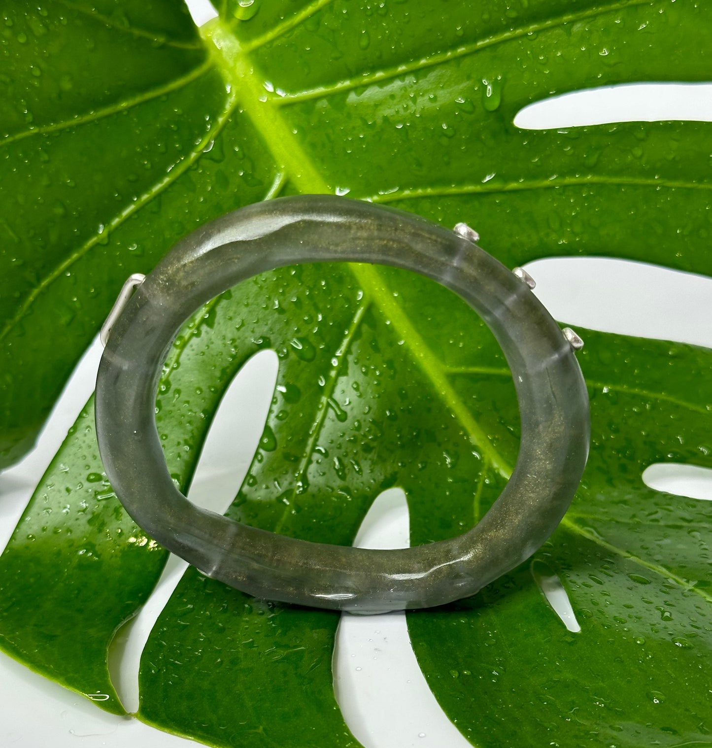 Moss Green resin & silver woopy bangle