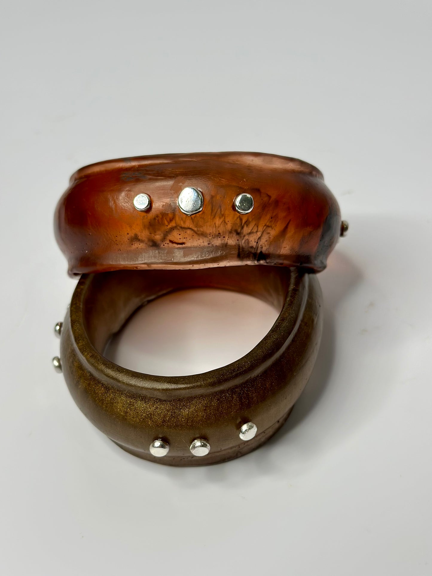 Bronze Resin & silver wide bangle - regular hand size