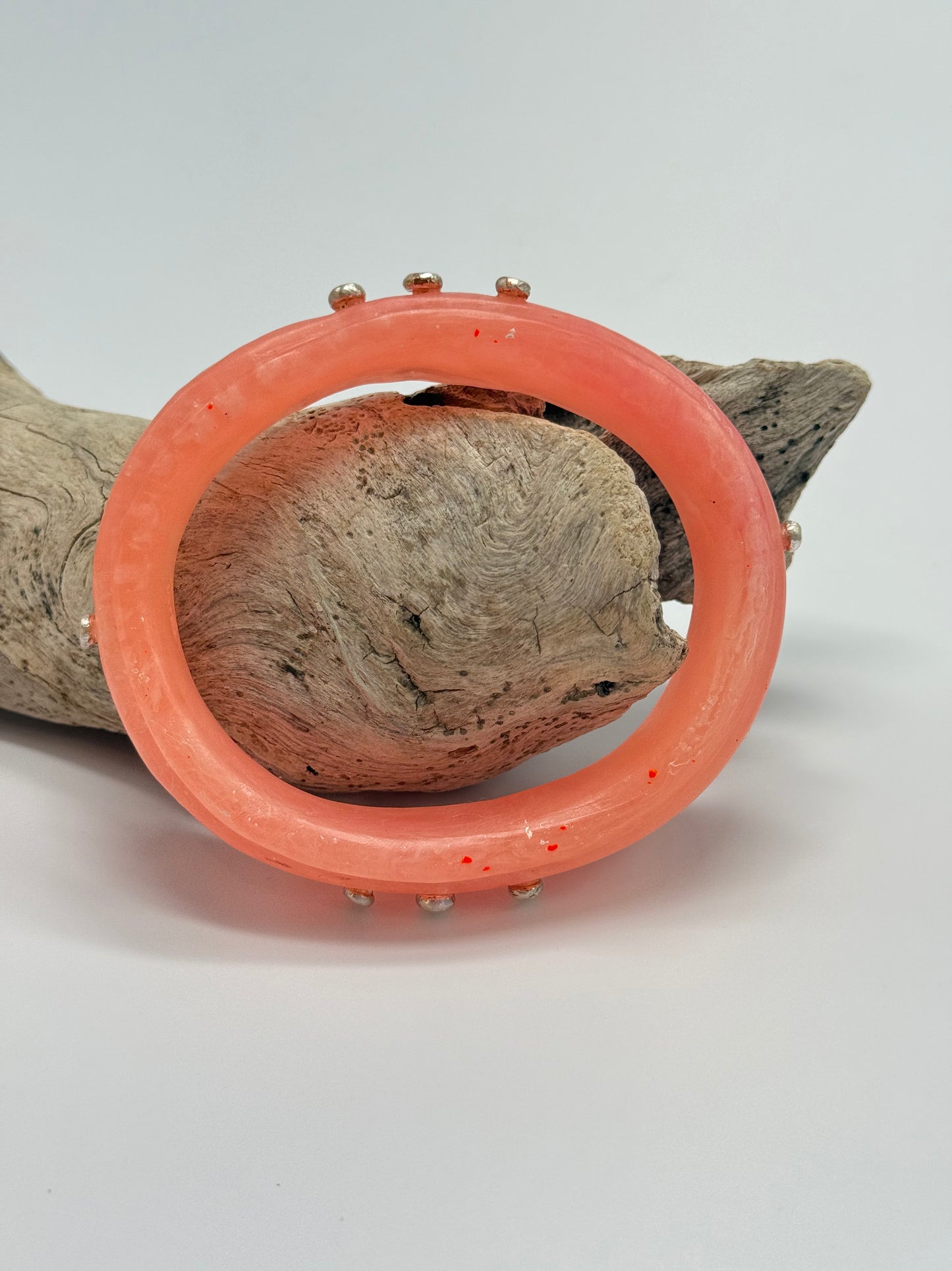 Apricot Rim resin bangle with Sterling silver
