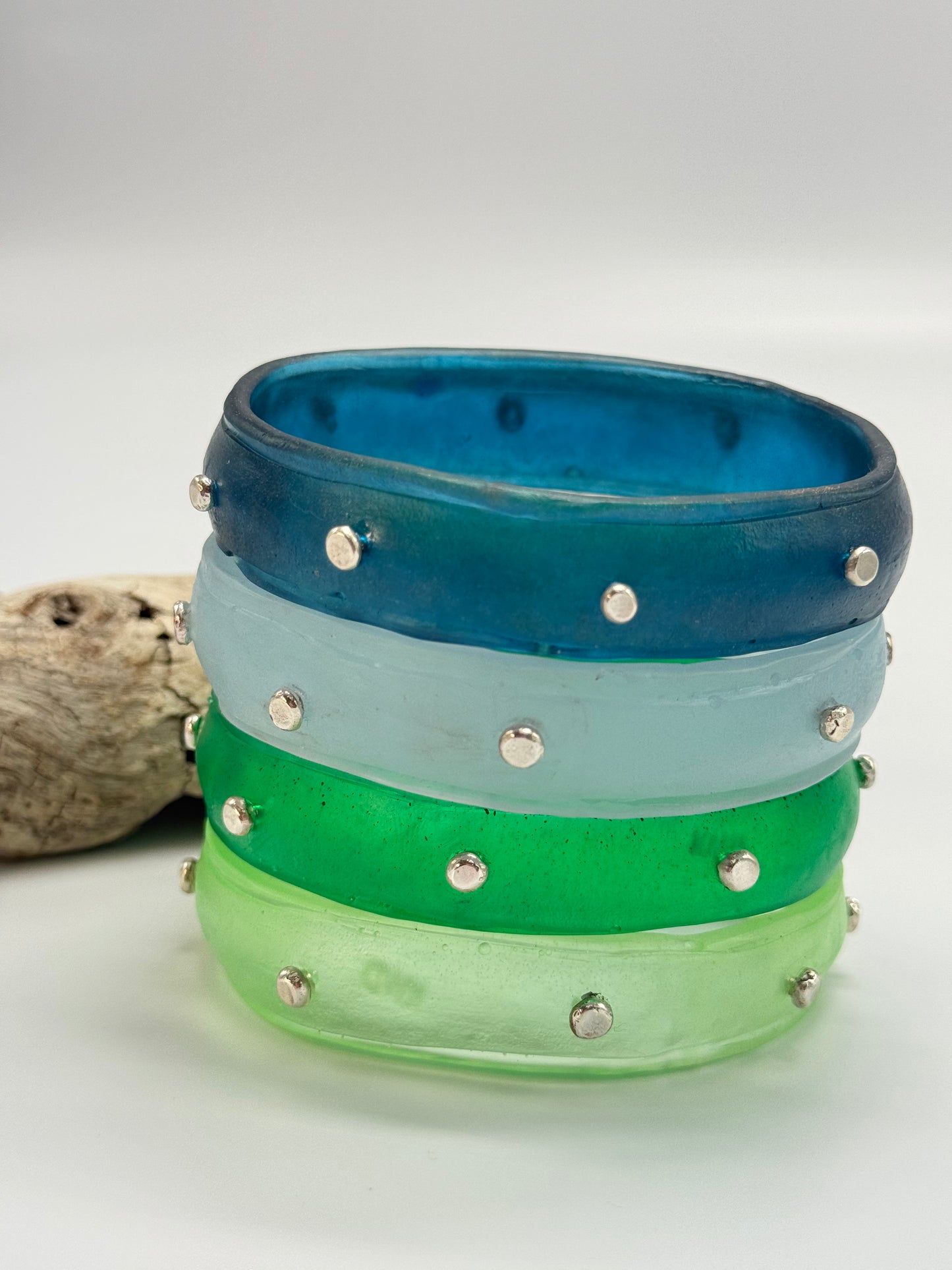 Jade Green coloured Rim resin bangle with Sterling silver XL