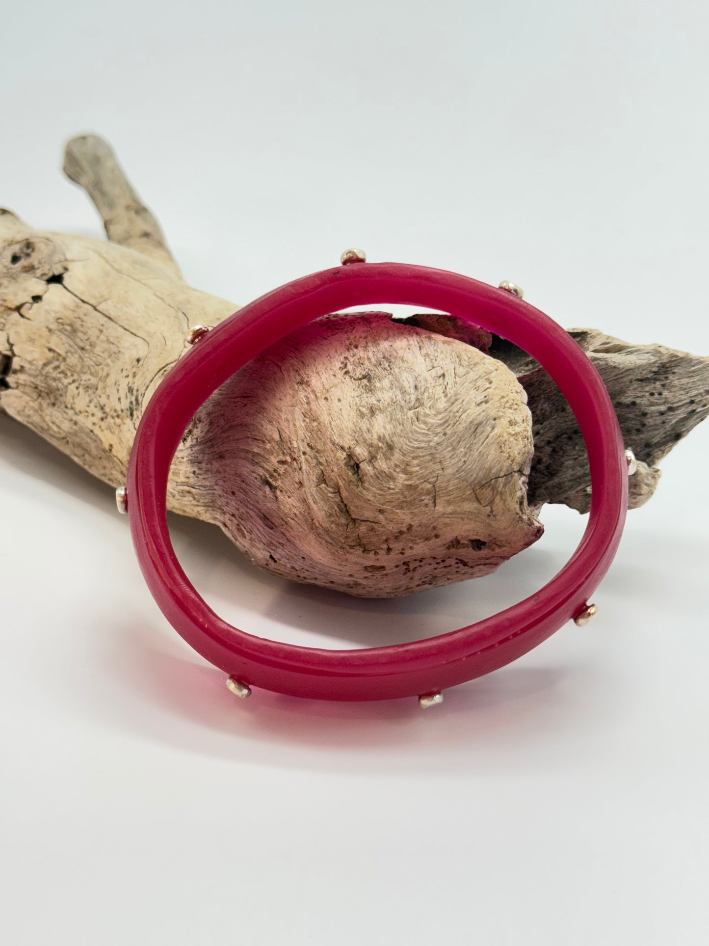 Cherry Red coloured Rim resin bangle with Sterling silver XL