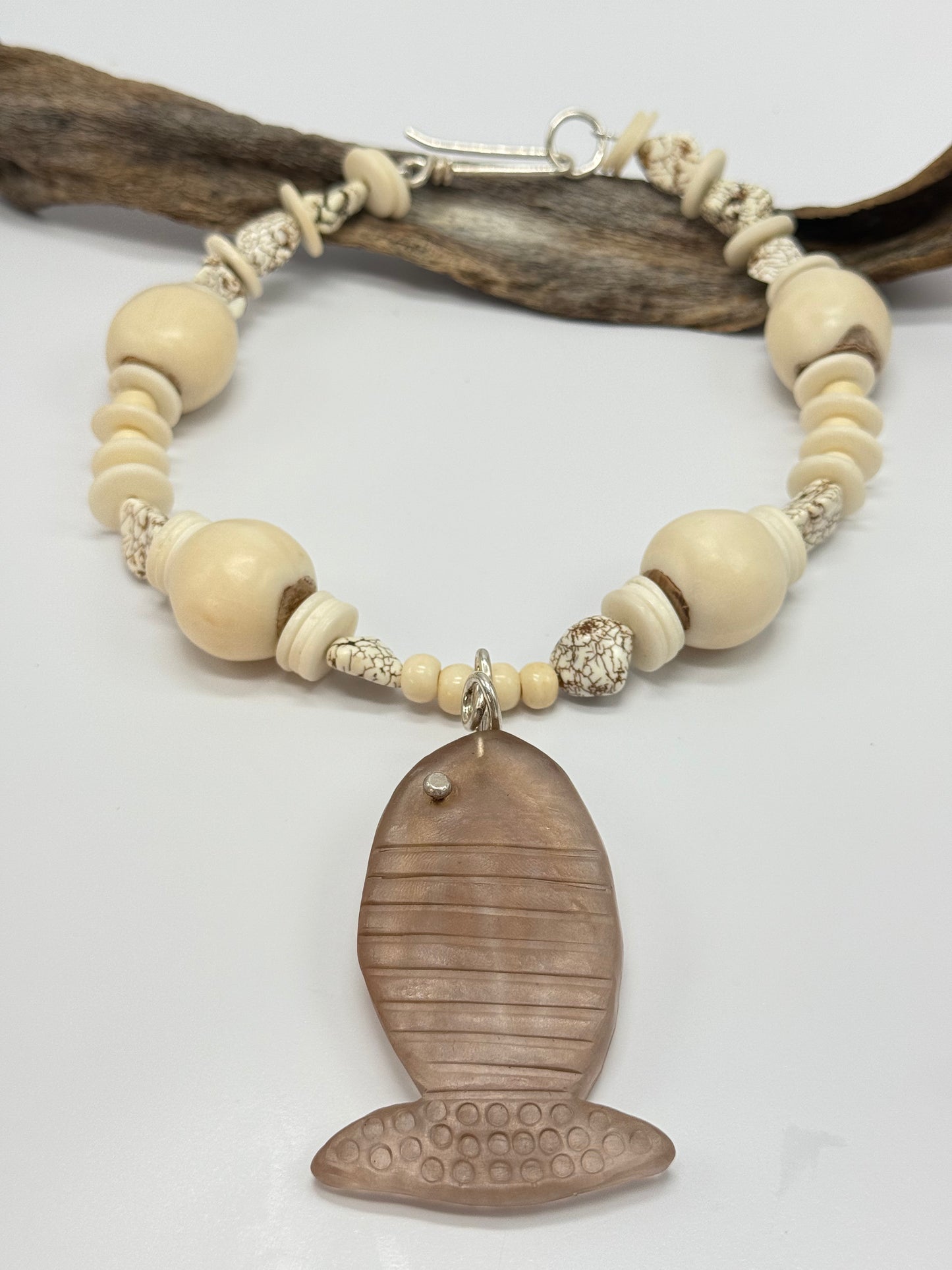 Translucent Brown Fish resin & sterling silver pendant