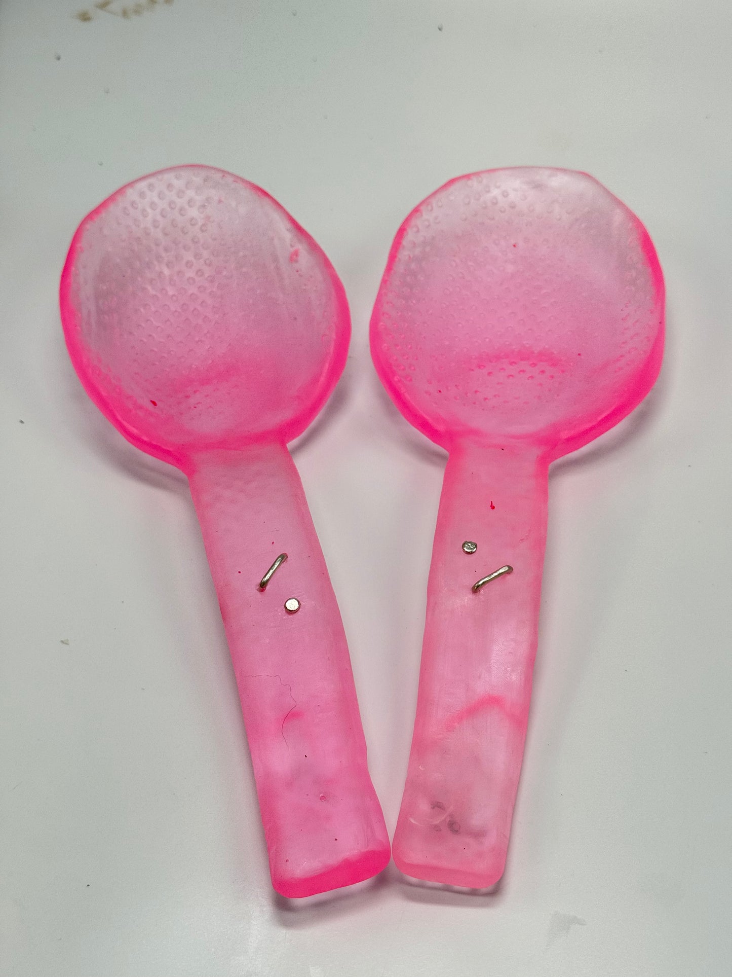Salad Servers -Translucent Neon Pink resin & sterling silver