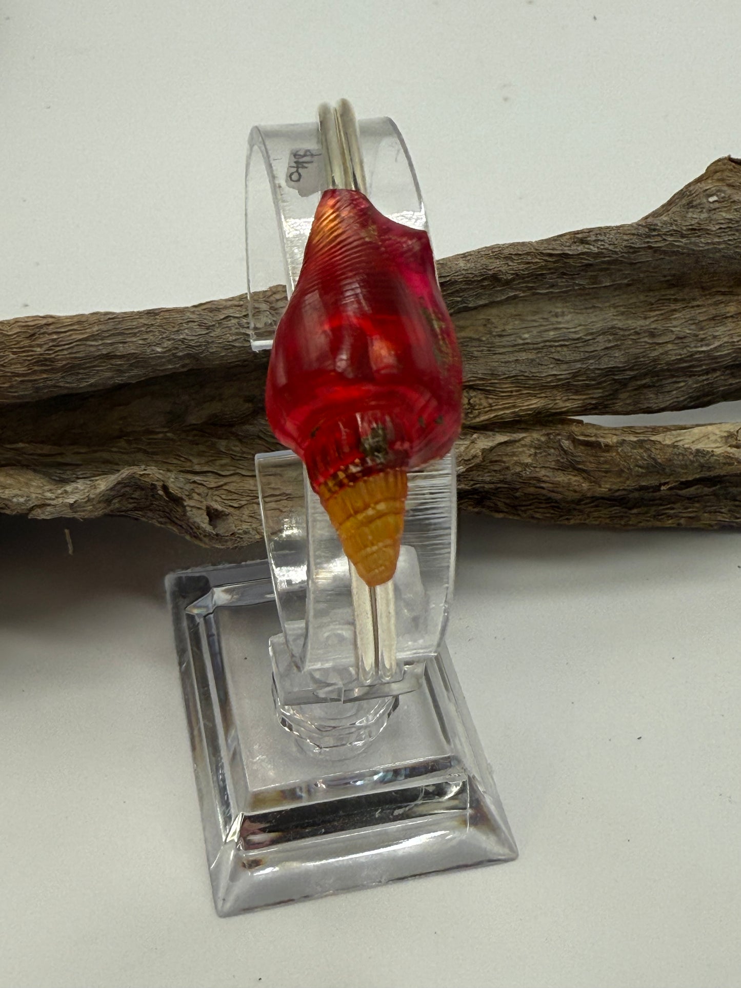 Fine Sterling Silver cuff with Orange/Red Resin Conch Shell