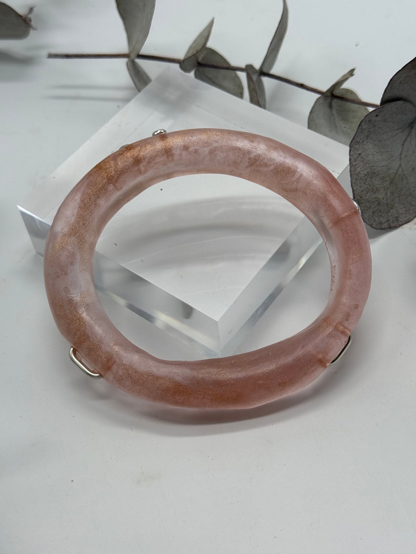Mushroom Pink/gold resin with silver rivets 'woopy' bangle