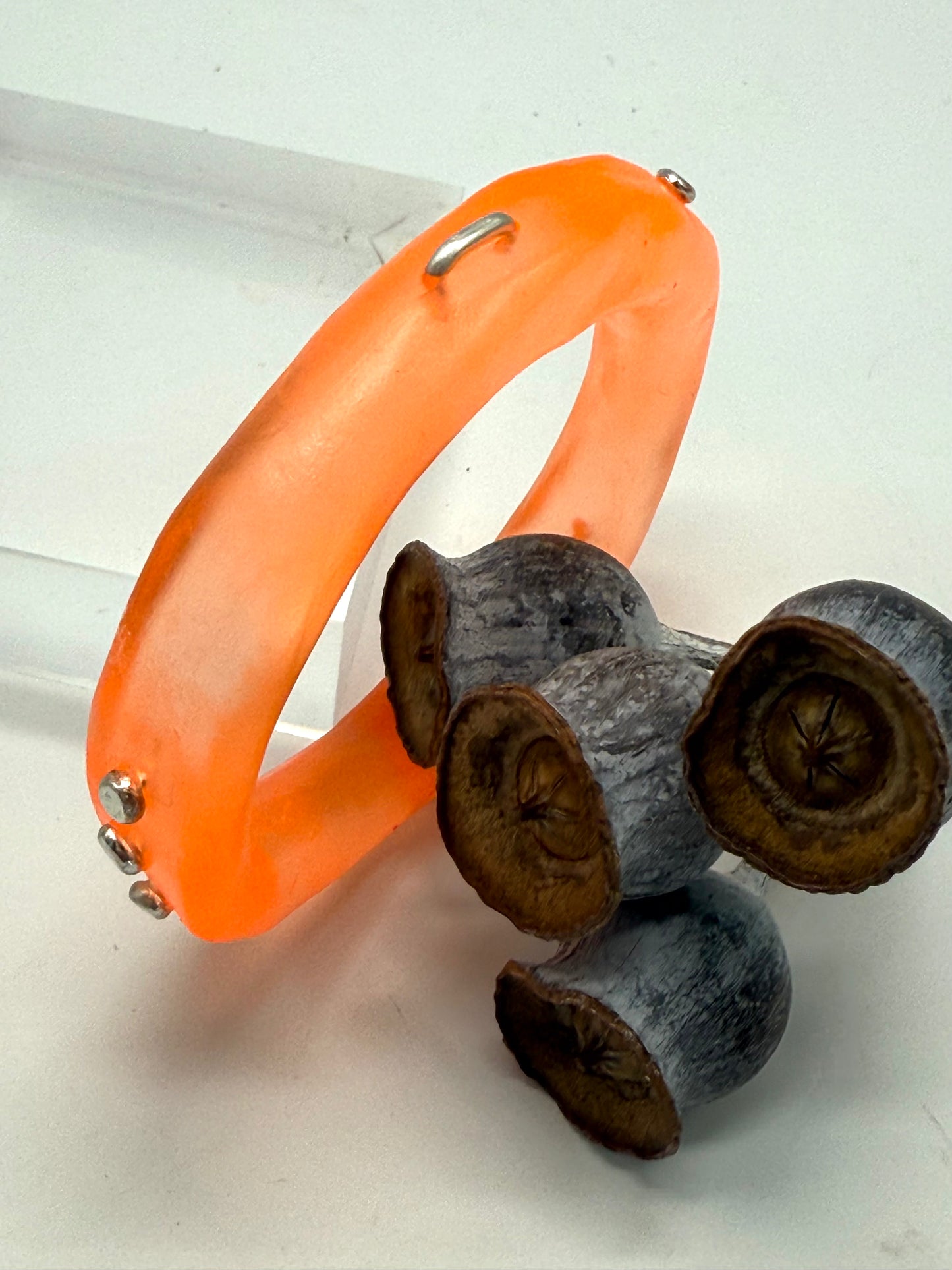 Neon Orange resin with silver rivets 'woopy' bangle