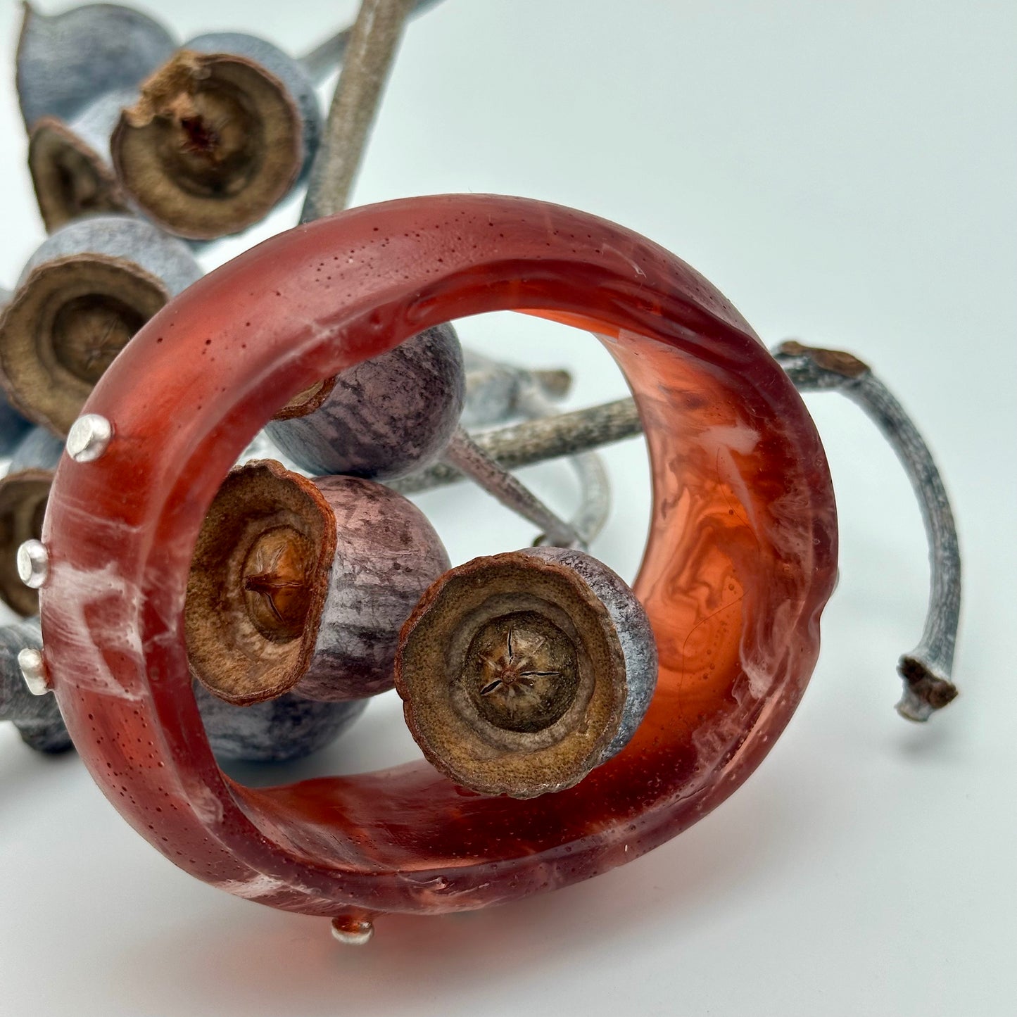 Brown/White Resin & silver wide bangle - regular hand size