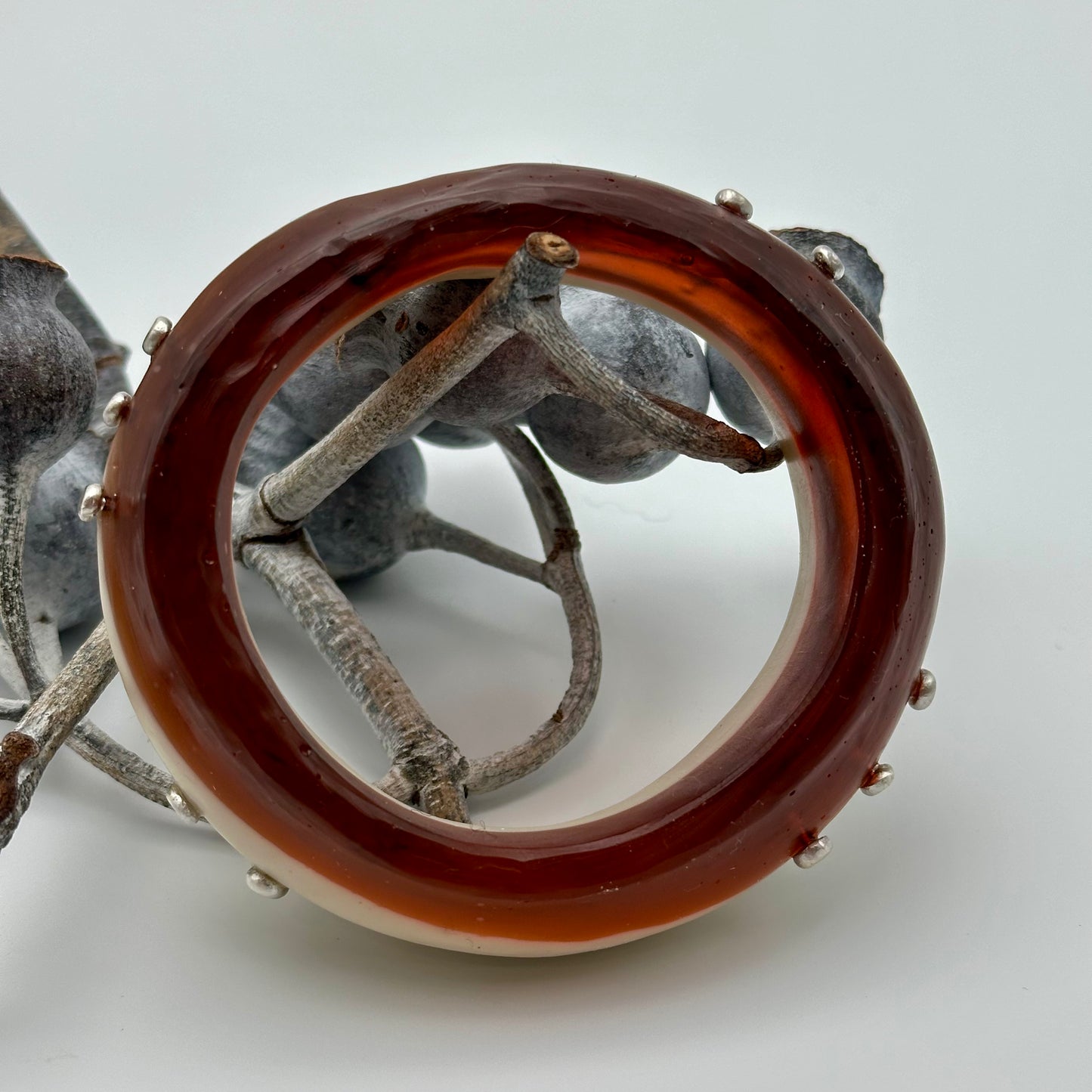 Two toned Cream/tortoise shell resin with sterling silver - XL