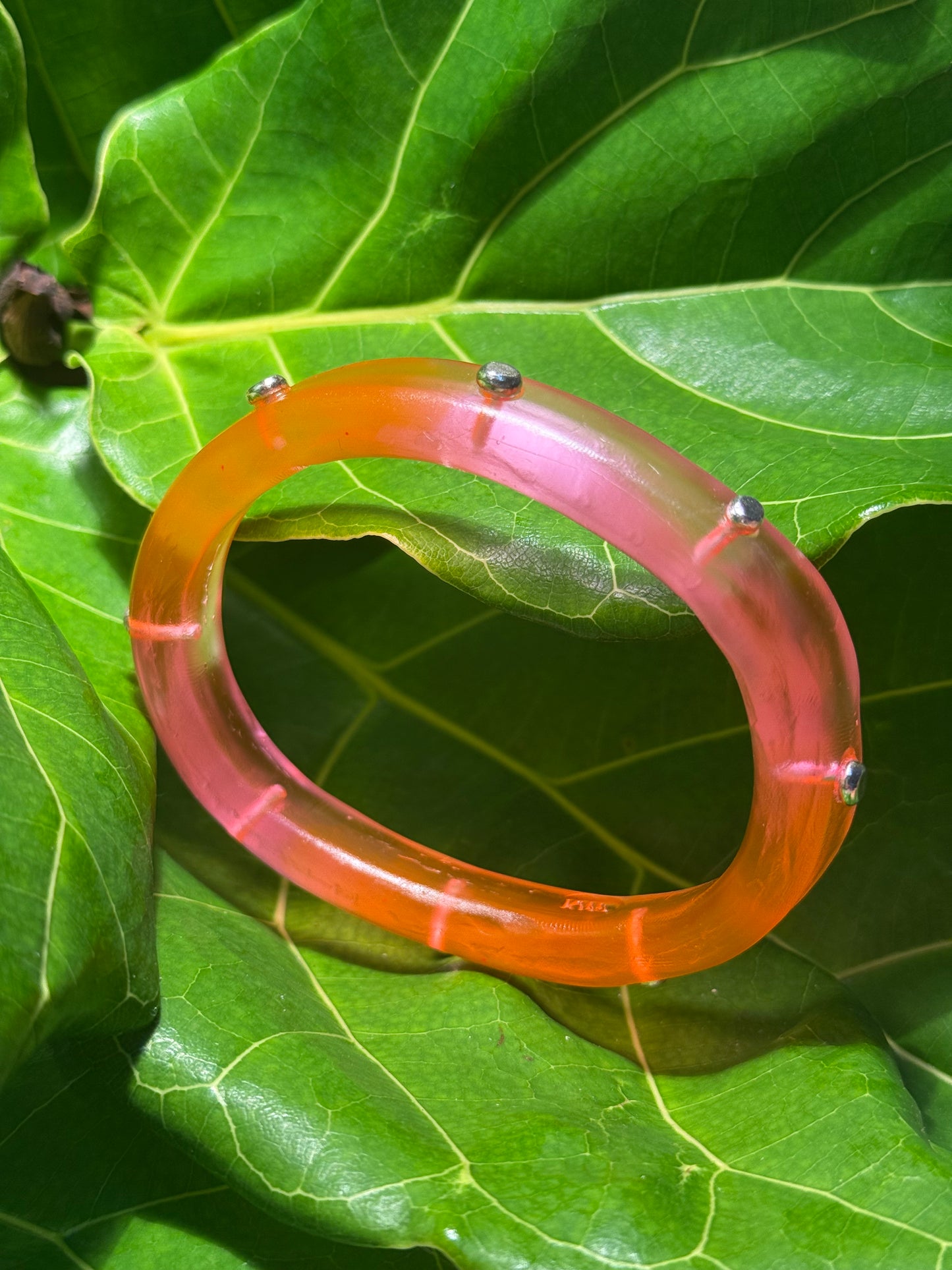 Neon Pink/Orange resin KWD Classic & silver Bangle