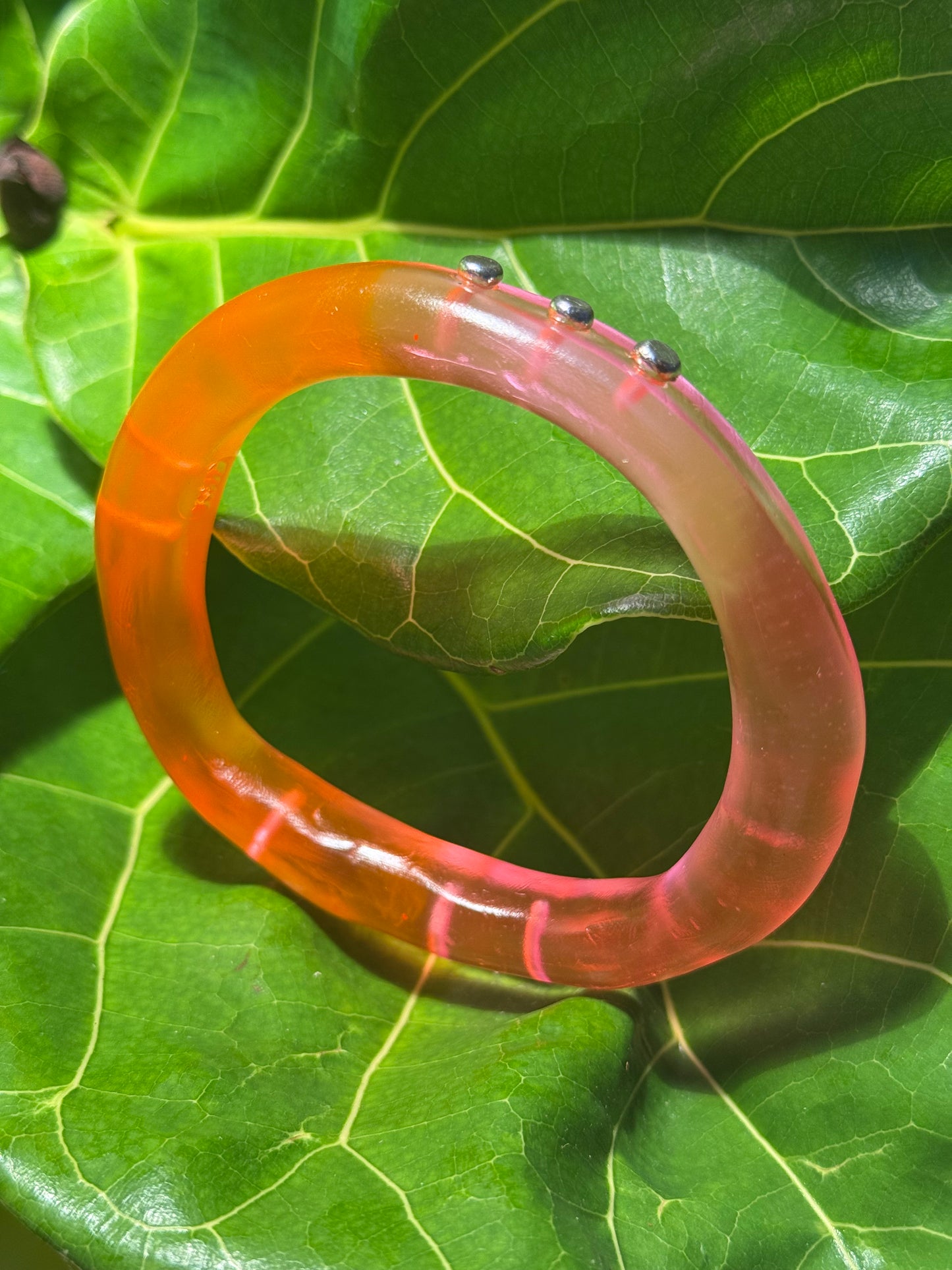 Neon Pink/Orange resin woopy bangle - XL