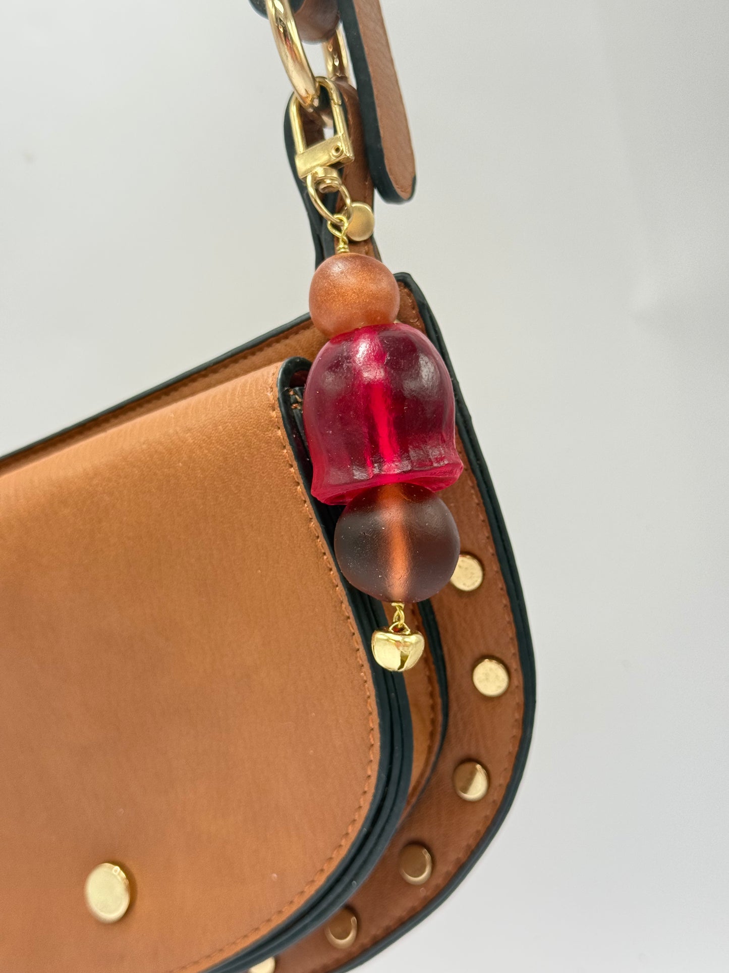 Key Chain - Strawberry red Gumnut & brown resin beads and gold finishes