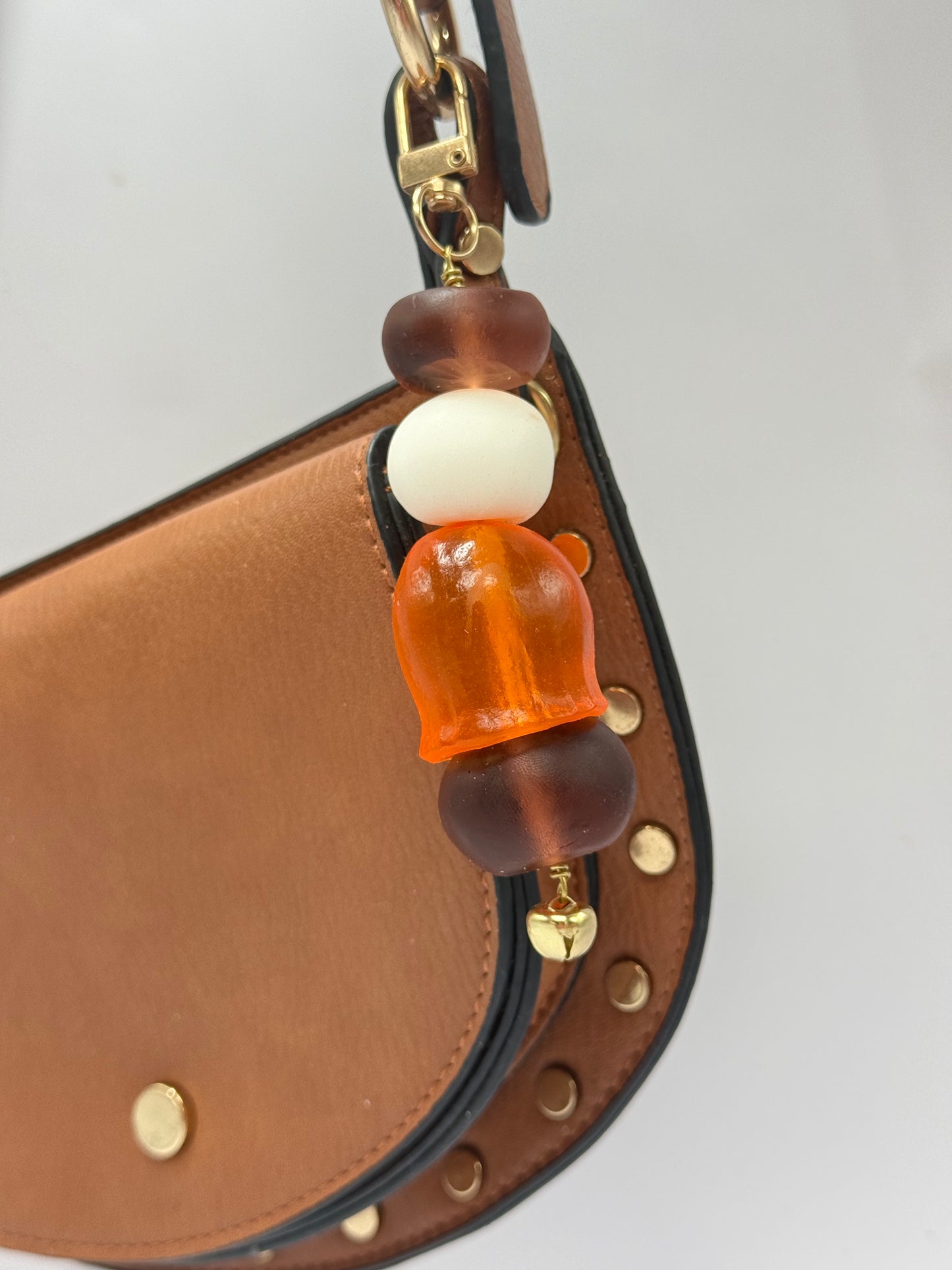 Key Chain - Orange Gumnut resin and natural coloured resin beads with gold finishes