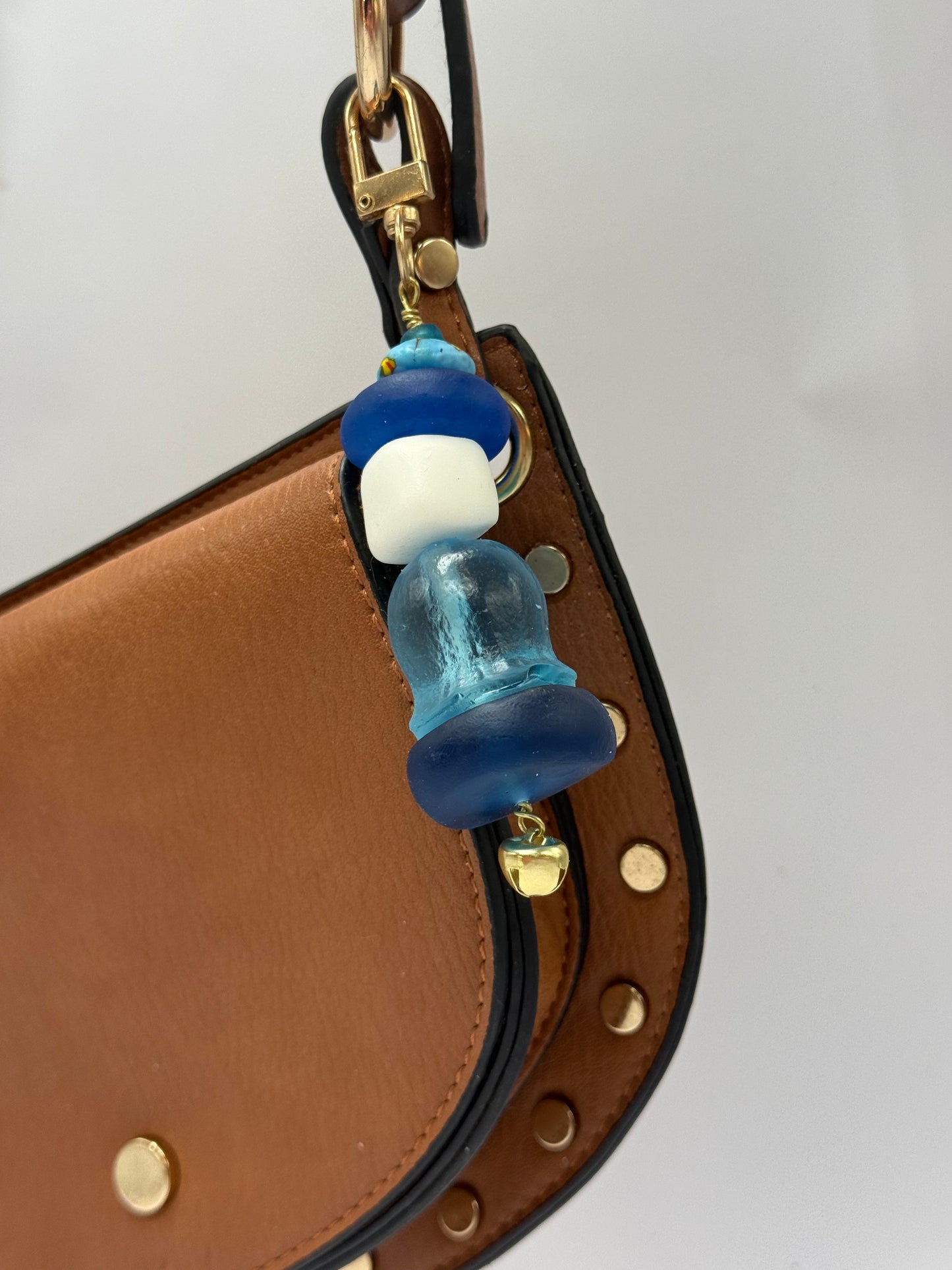Key Chain - Blue Gumnut resin and coloured resin beads with gold finishes