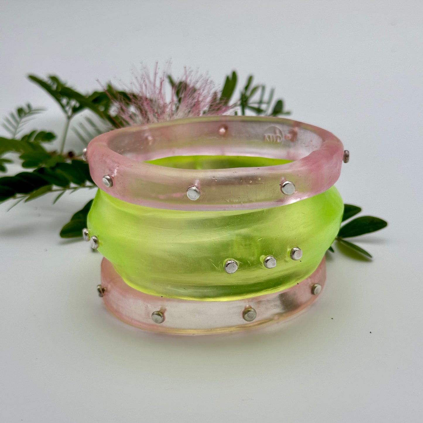 Translucent Neon Yellow Resin with sterling silver - XL