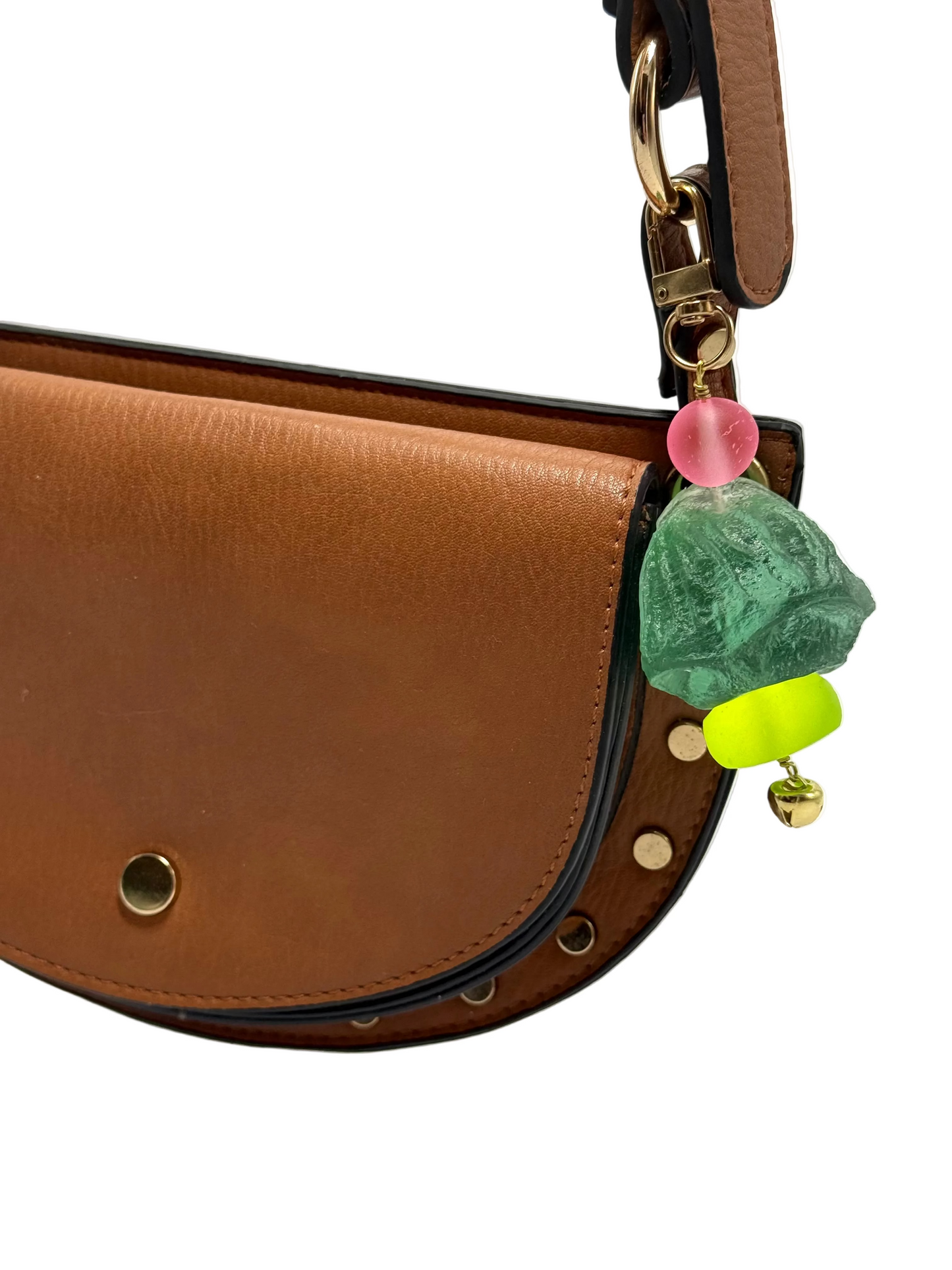 Key Chain - Kale Green Organic shaped resin bead with gold finishes