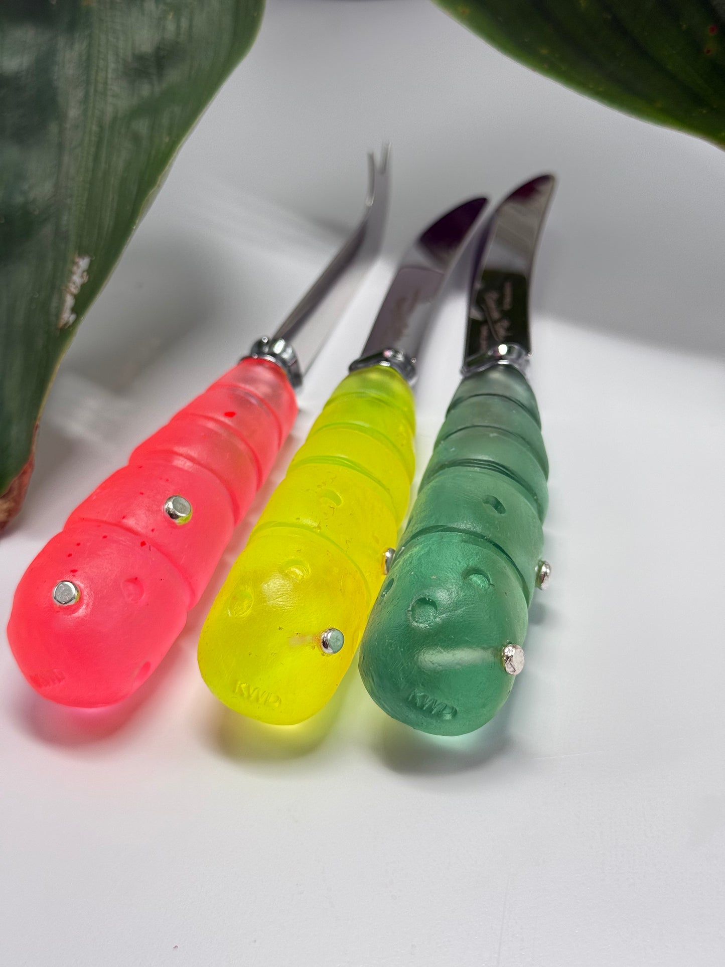 Cheese knife - Neon Red resin - stripe & spot handle with silver