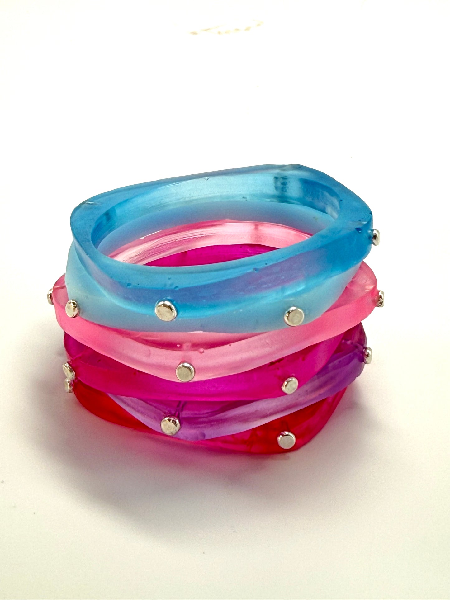 Baby Blue 'square round' bangle with silver