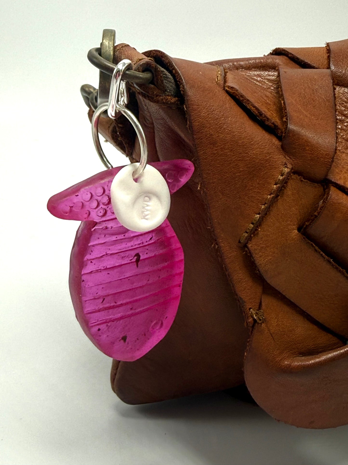 Key Chain - Pink Fish /KWD stamp resin beads with silver finishes
