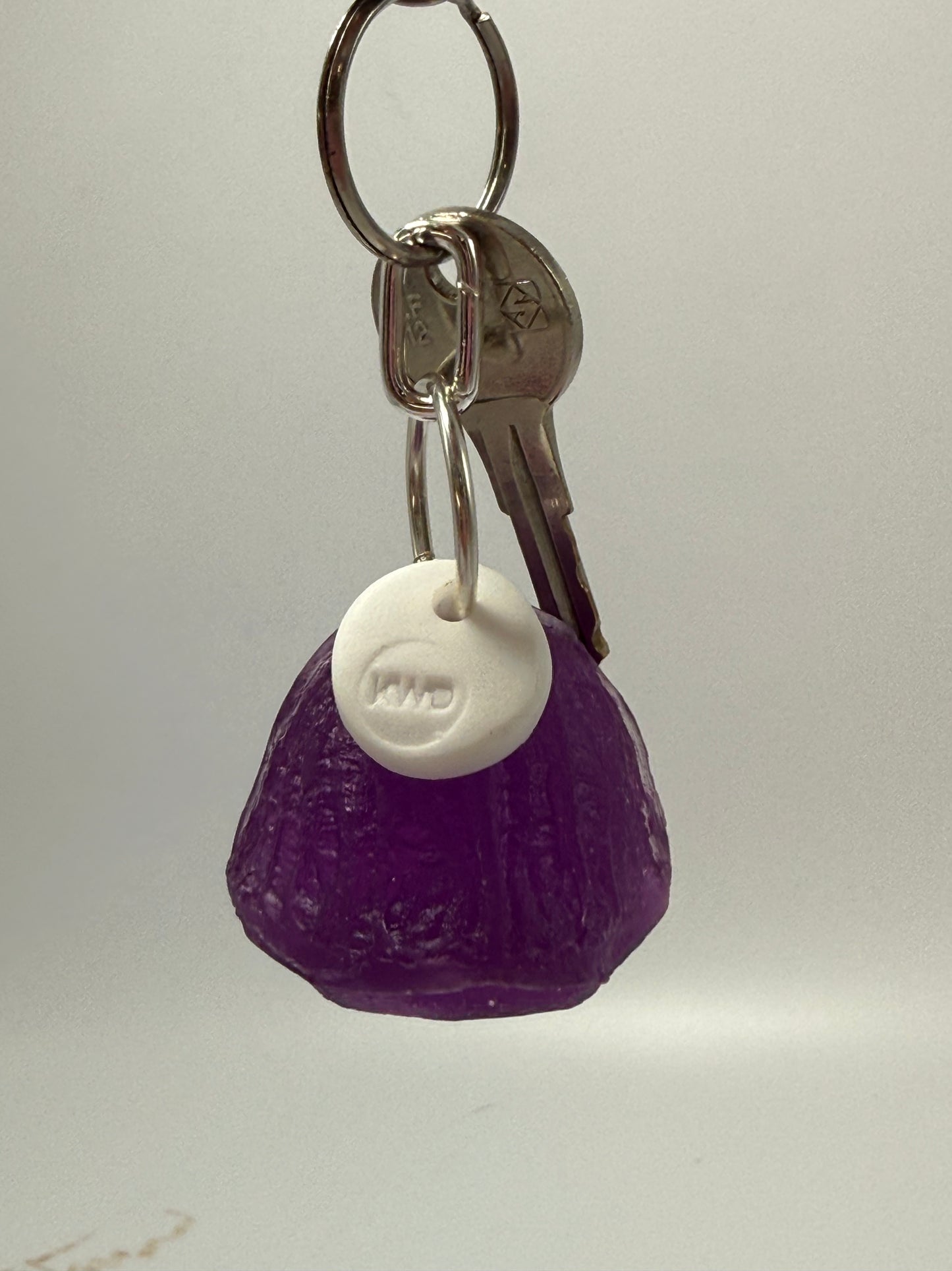Key Chain - Purple Organic Nut /KWD stamp resin beads with silver finishes