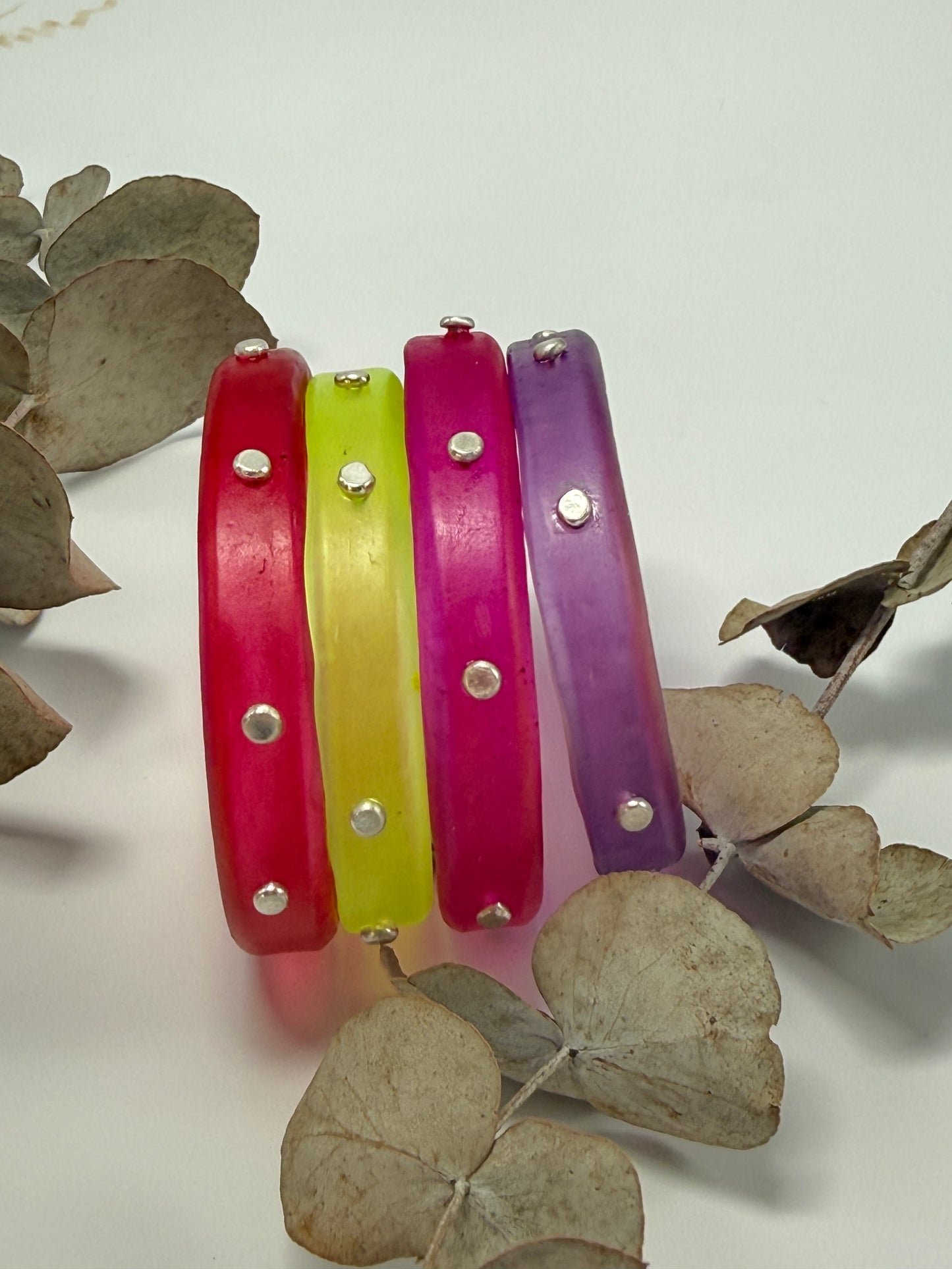 Translucent Neon Yellow resin Thick KWD Classic & silver Bangle