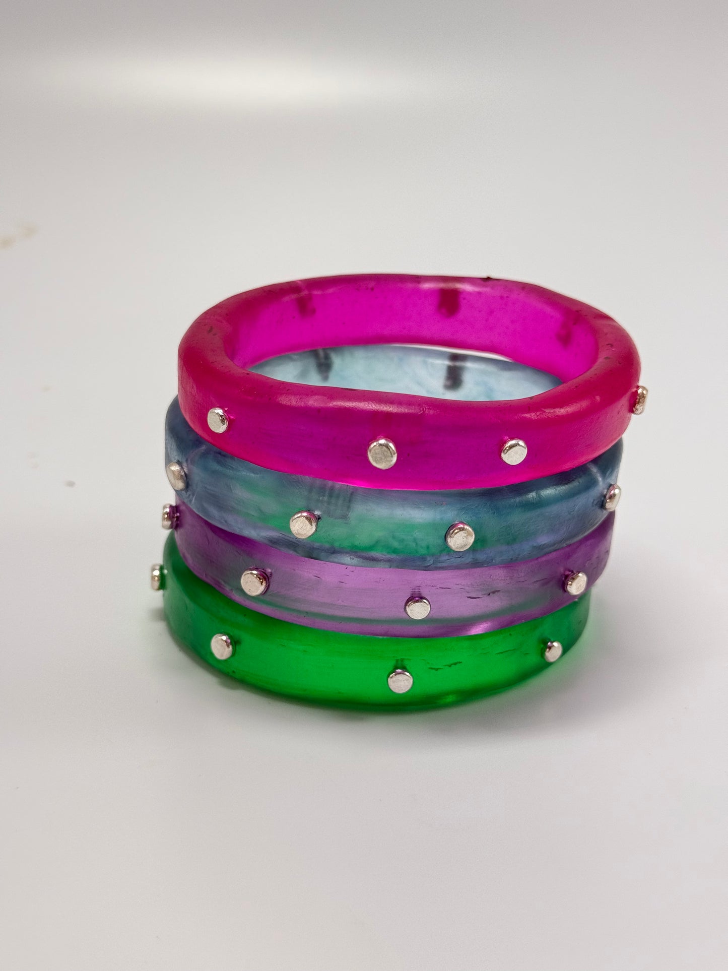 Translucent Jade Green resin Thick KWD Classic & silver Bangle