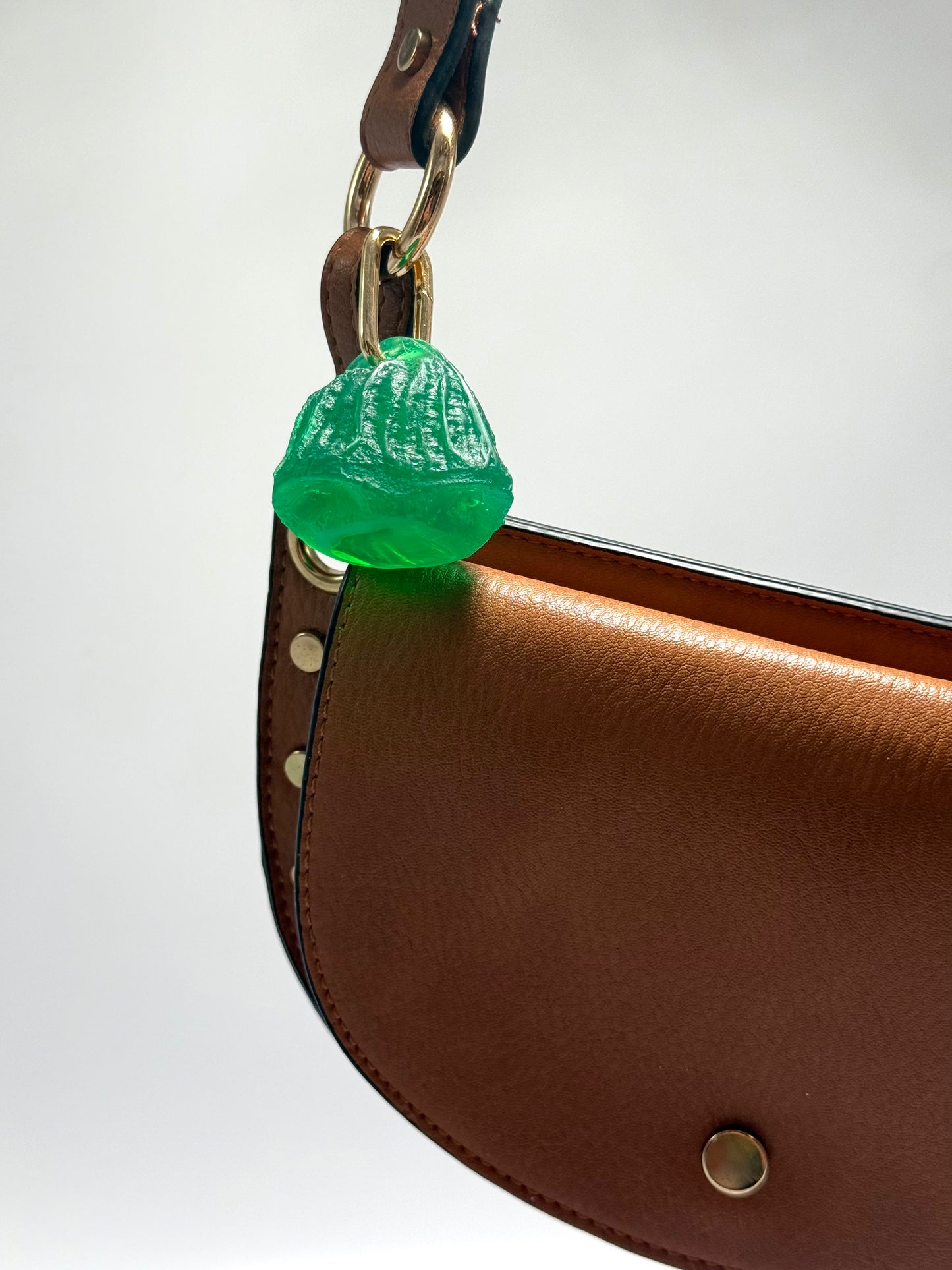 Key Chain - Jade Green Organic Nut /KWD stamp resin beads with gold finishes