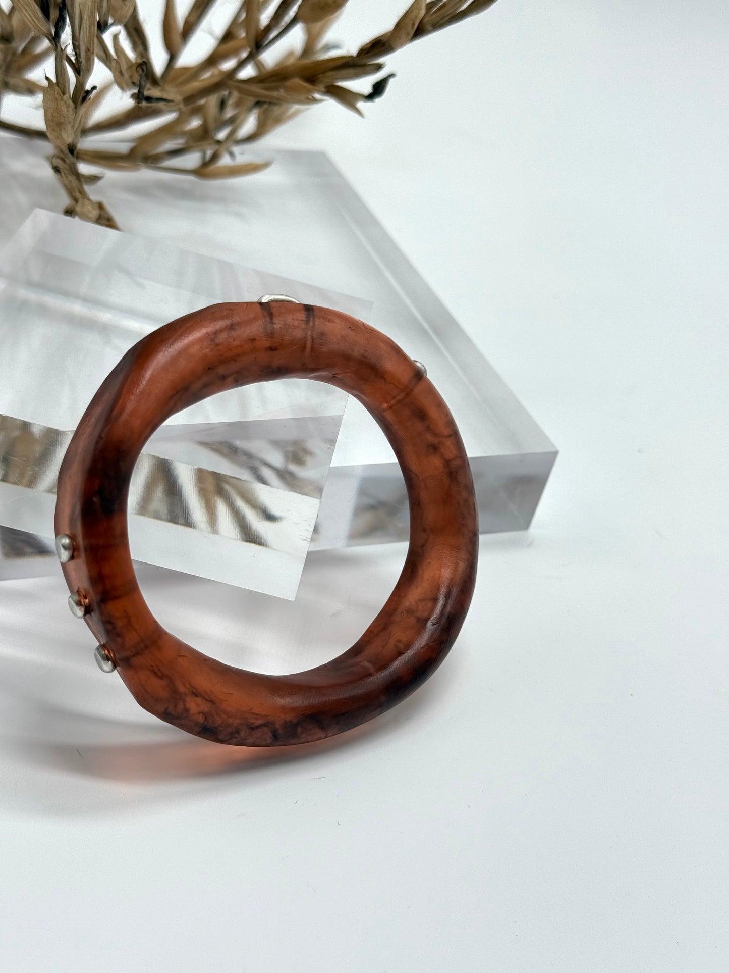 Tortoise Shell resin with silver rivets 'woopy' bangle