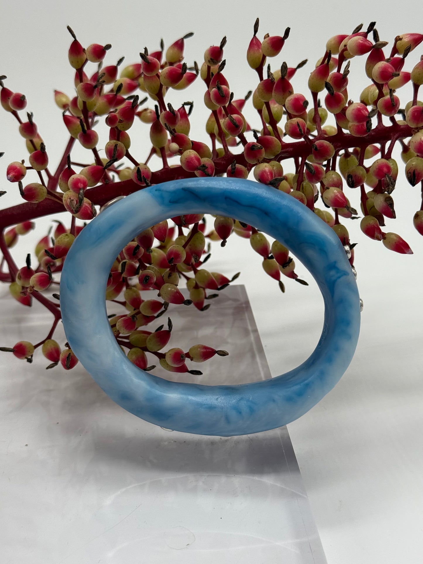 Blue swirl resin with silver rivets 'woopy' bangle