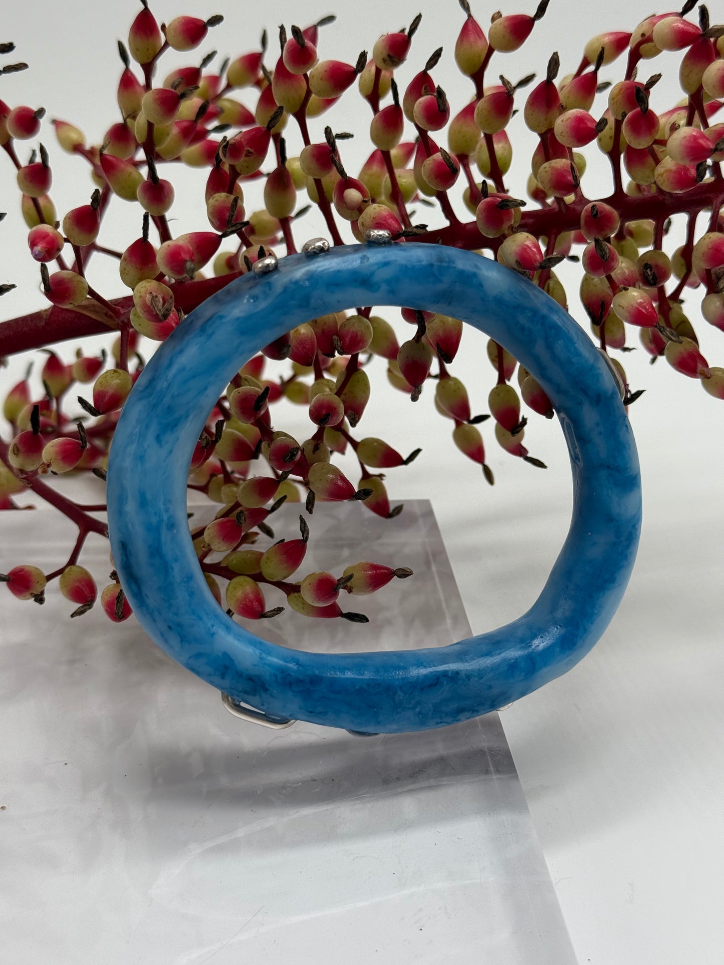 Blue/white swirl resin woopy bangle - XL