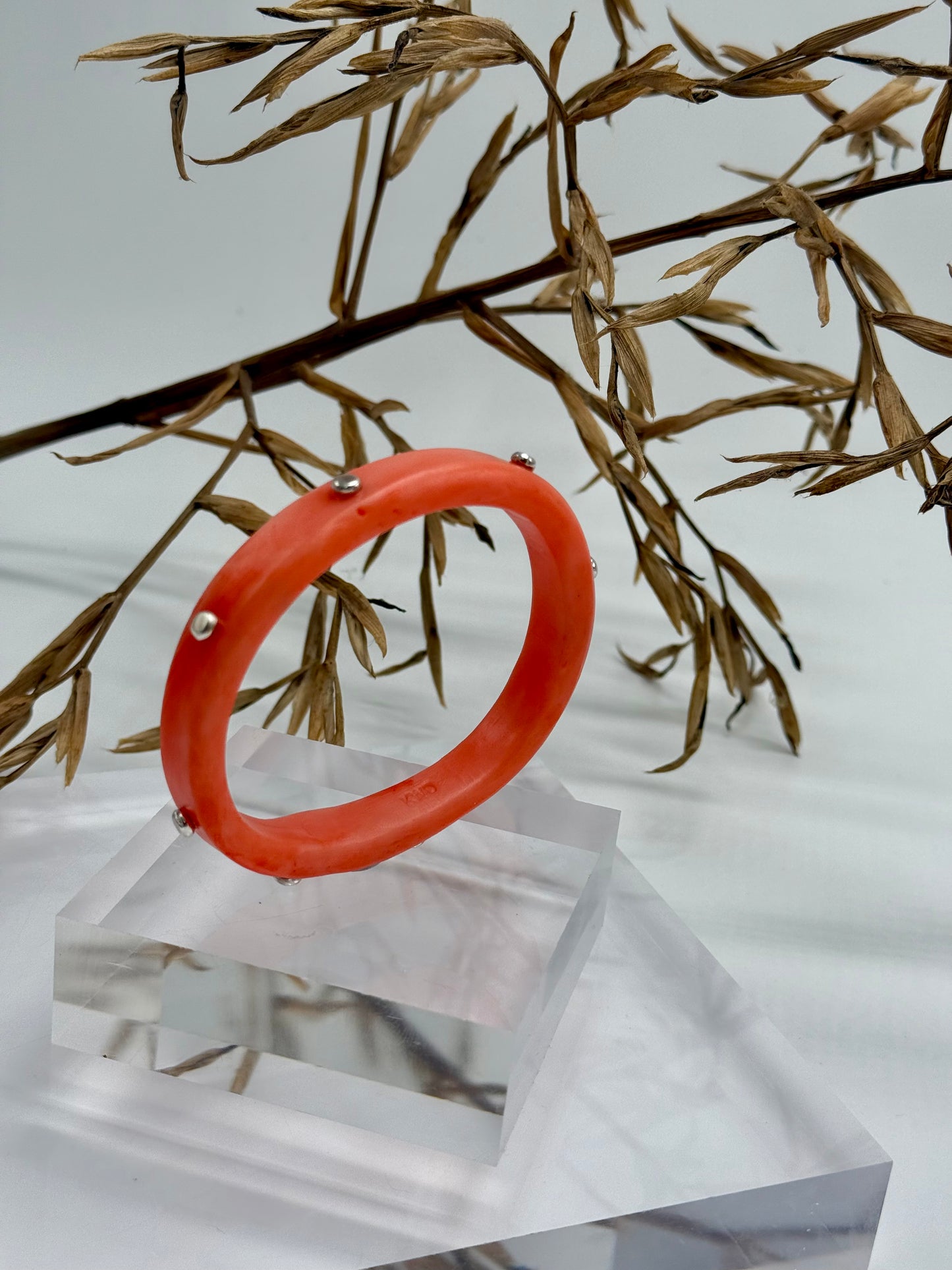 Orange/apricot swirl resin KWD Classic & silver Bangle