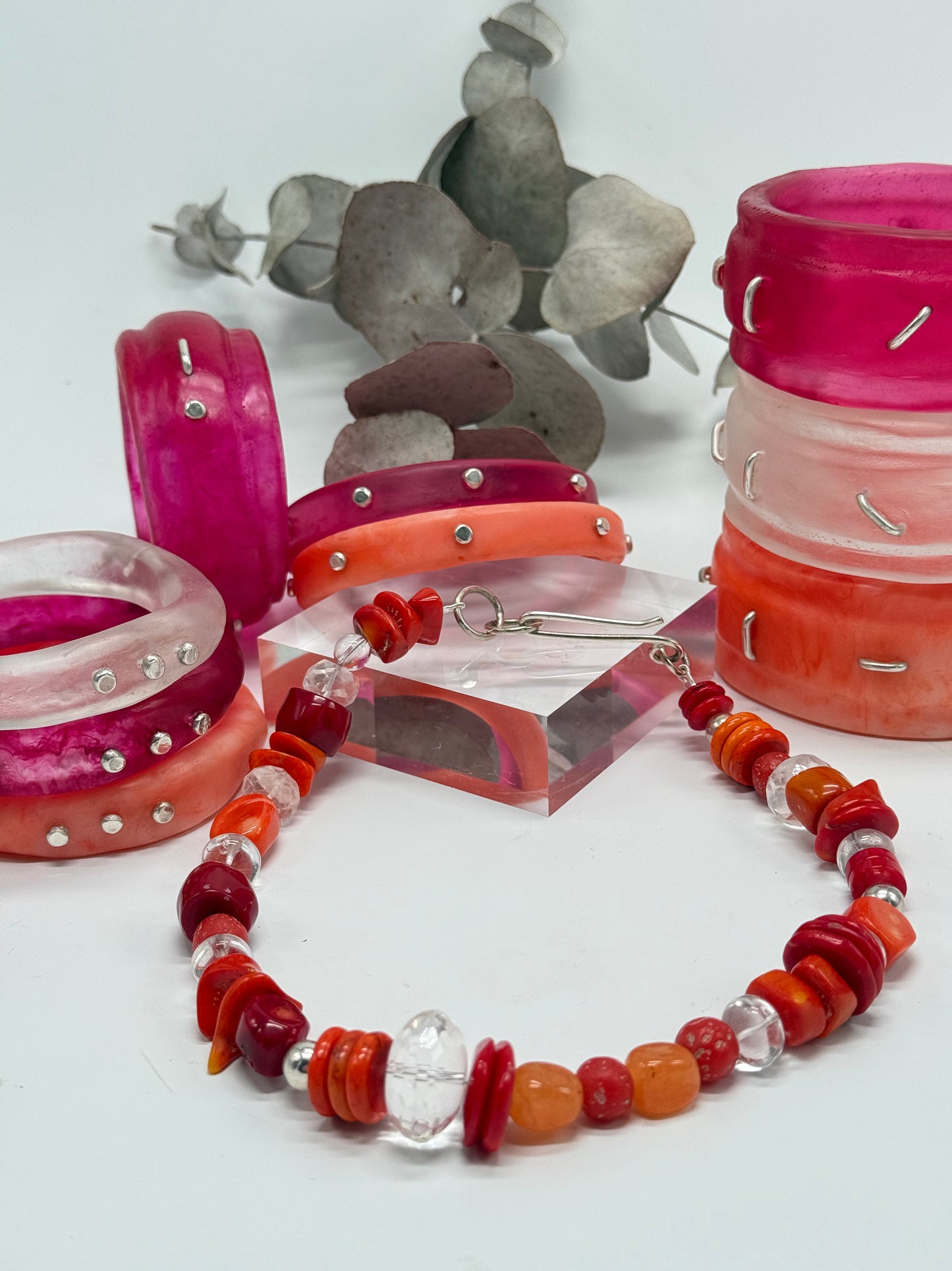 Red/Orange coloured semi precious stone with Sterling silver catch