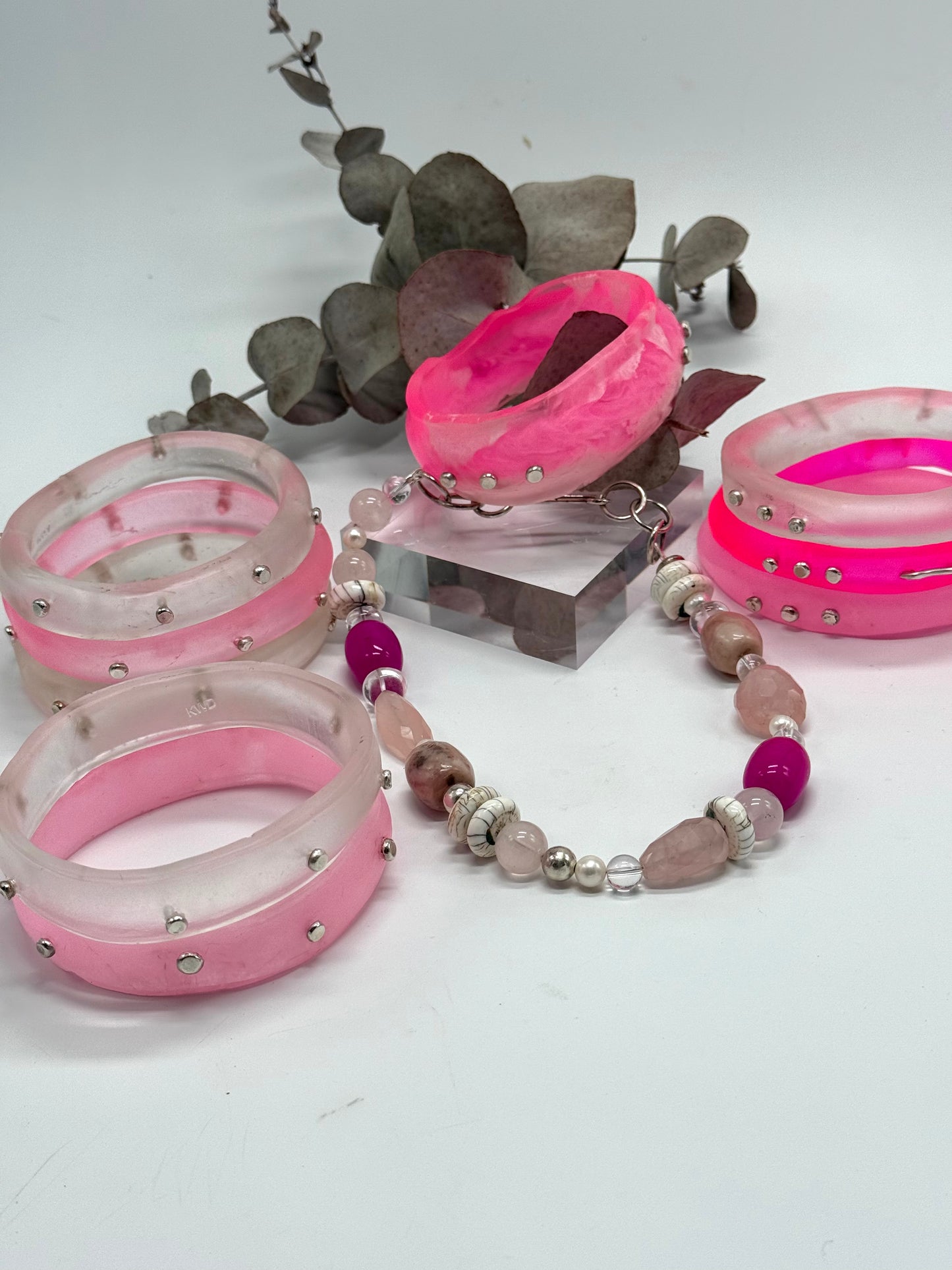 Pink coloured semi precious stone with Sterling silver catch