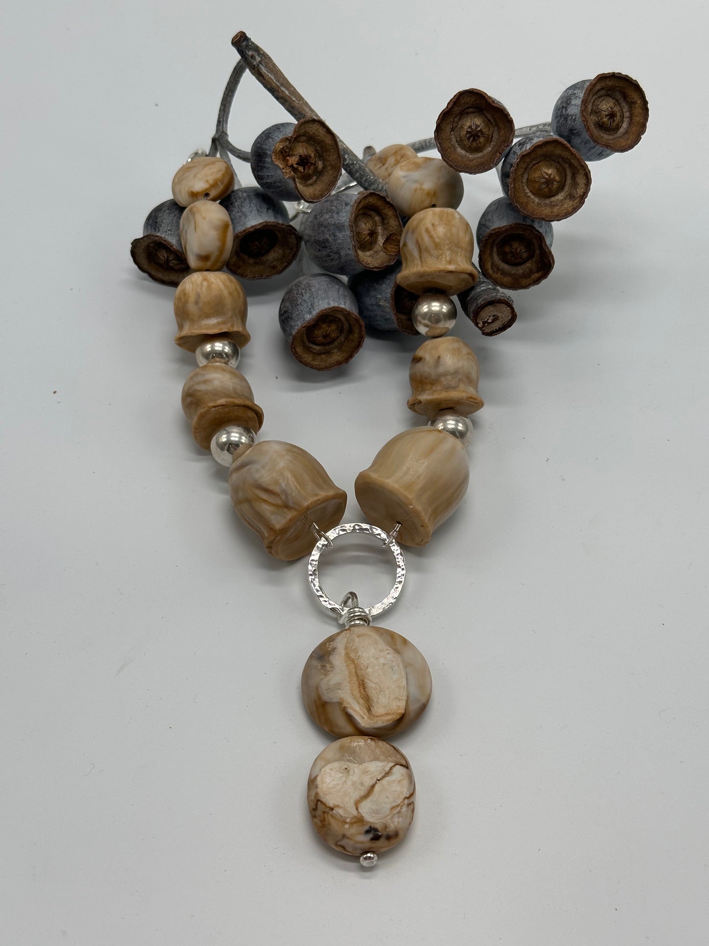 Cream/Coffee Resin bead & sterling silver Necklace