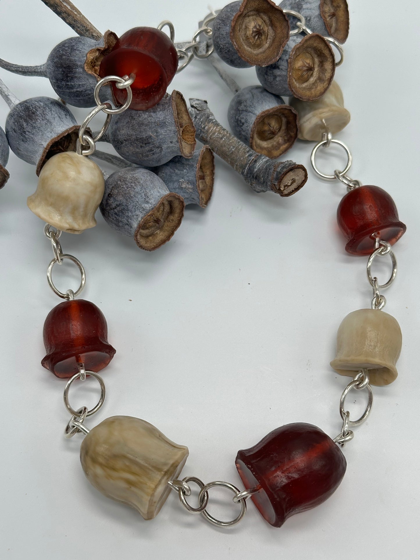 Cream & Tortoise shell Gumnut silver necklace