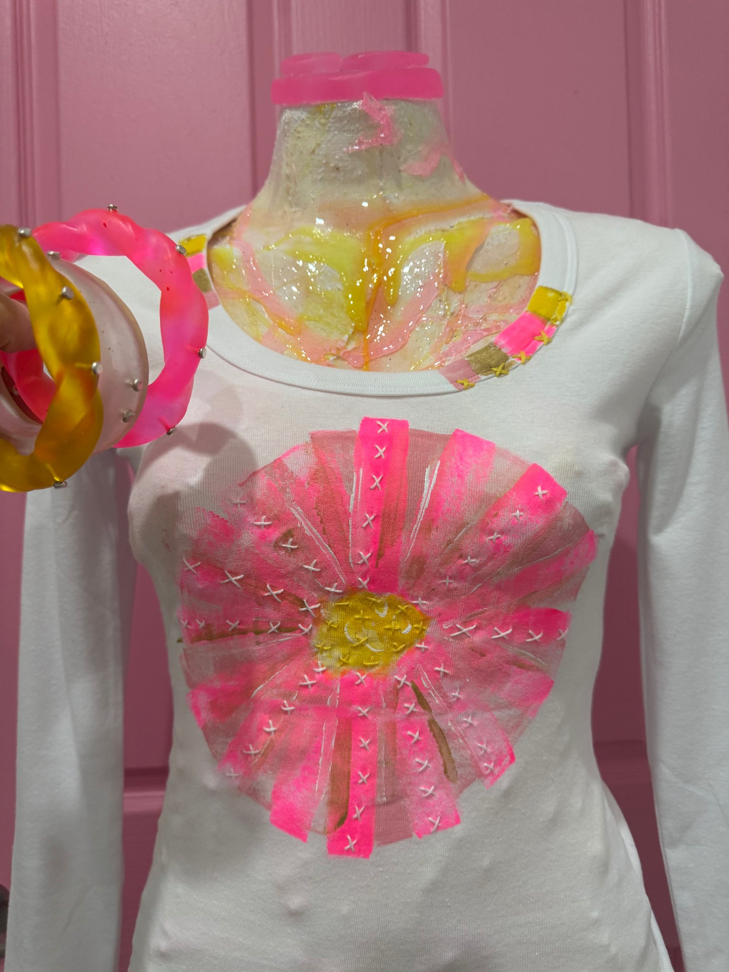 Neon Pink & yellow long sleeve t-shirt - size 6