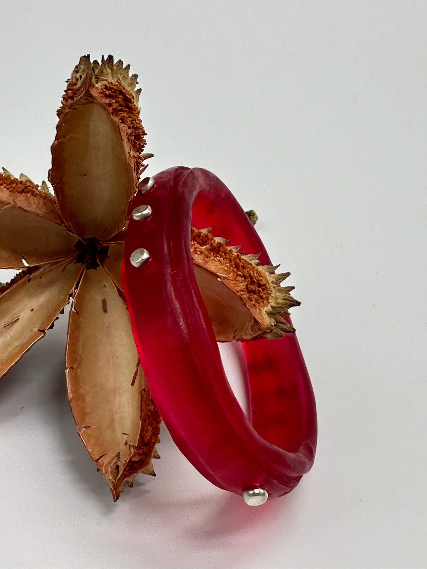 Red KWD Rim resin bangle with Sterling silver