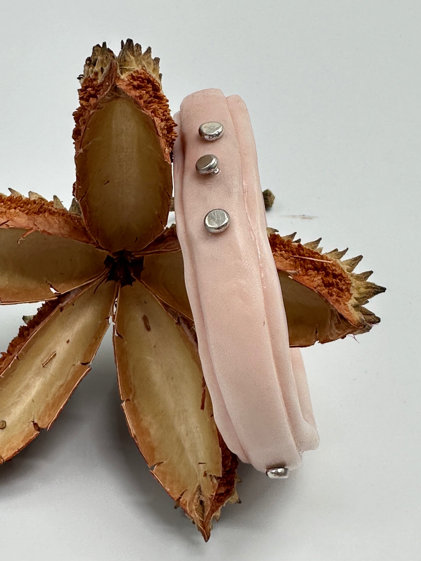 Pale Pink Rim resin bangle with Sterling silver