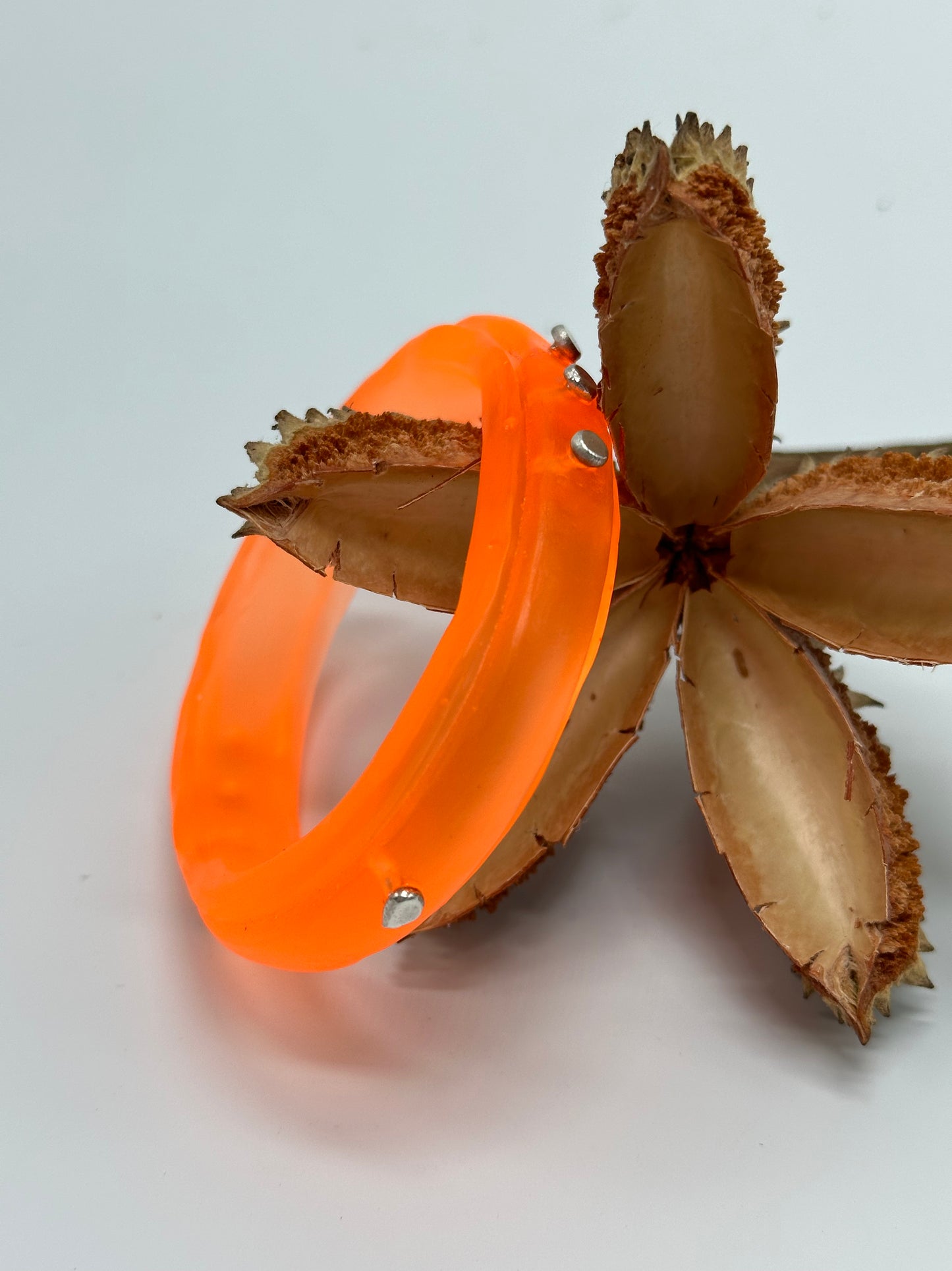 Neon Orange Rim resin bangle with Sterling silver