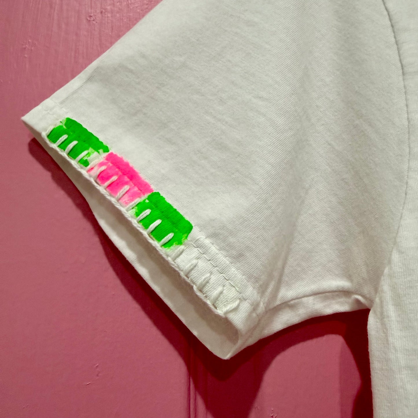 Neon Pink & Green striped t-shirt - size Sml