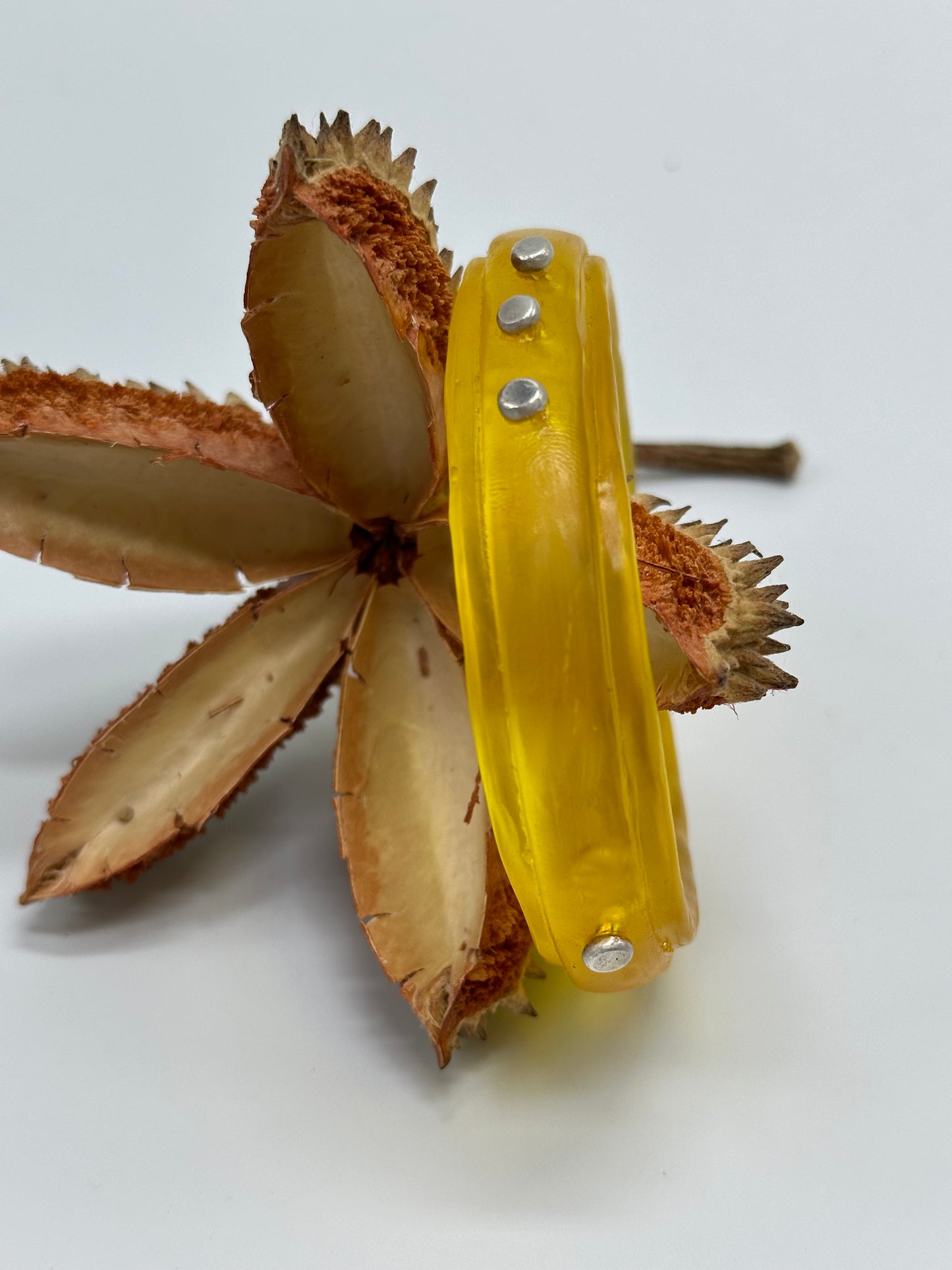 Yellow Rim resin bangle with Sterling silver