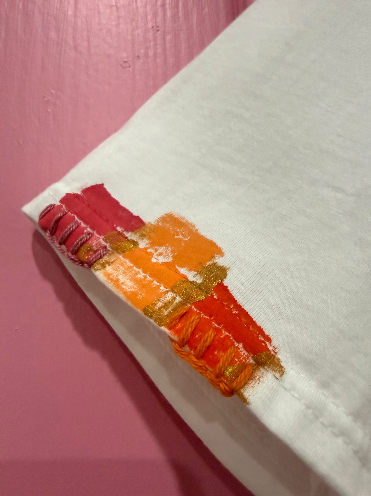 Pink & Orange striped t-shirt - size Sml