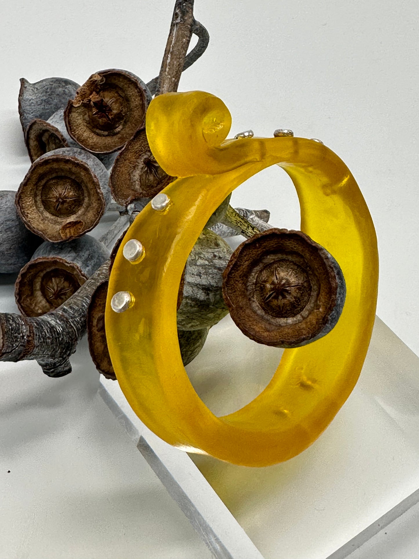Yellow 'Curl' Resin and silver bangle