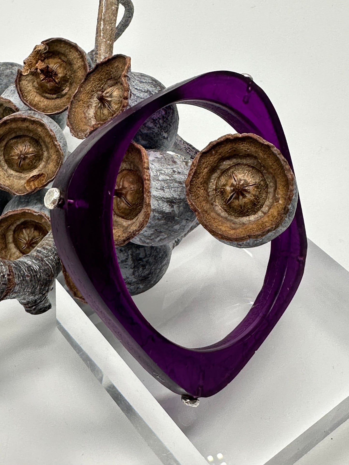 Purple 'square round' bangle with silver