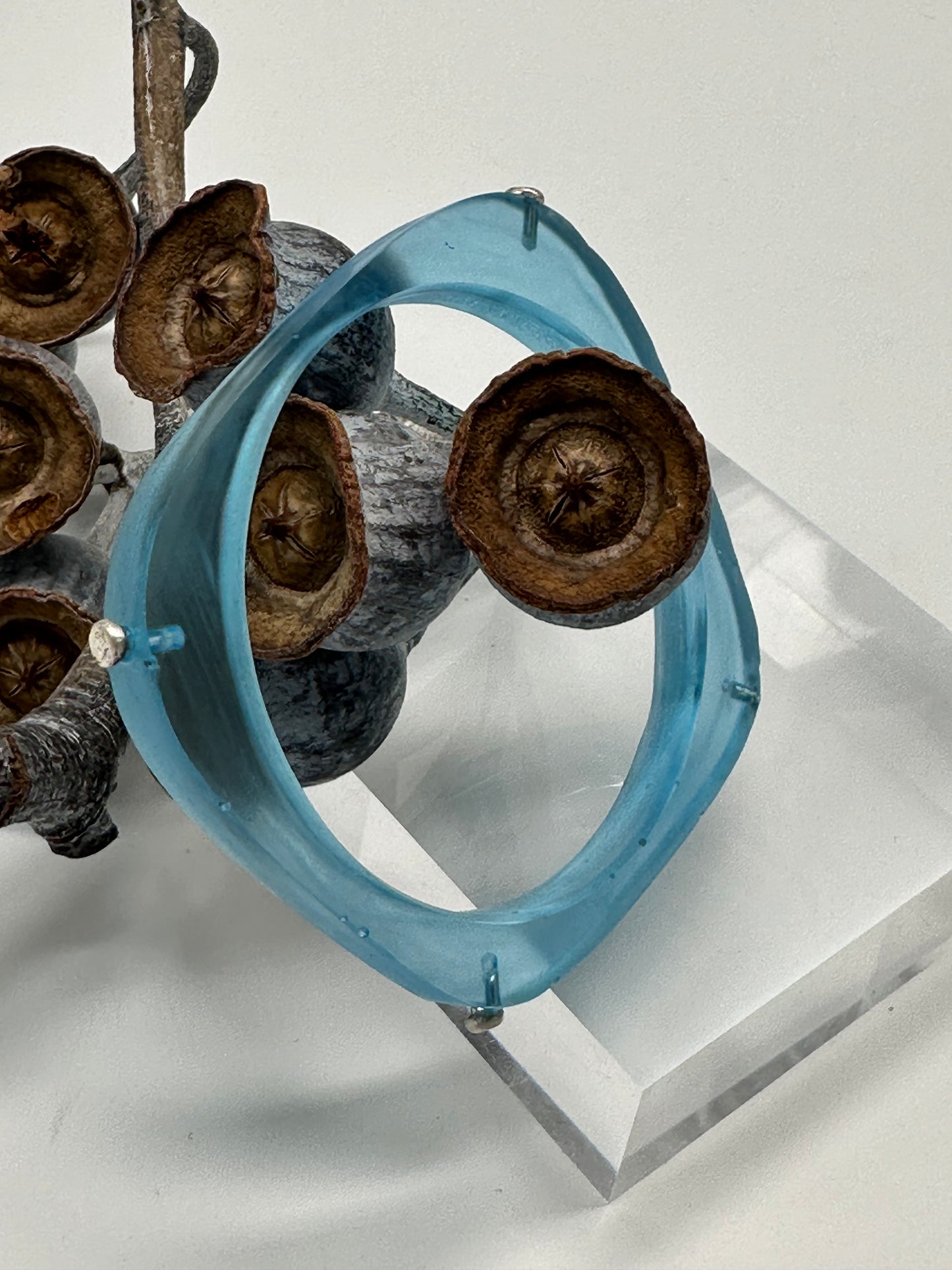 Pale blue 'square round' bangle with silver