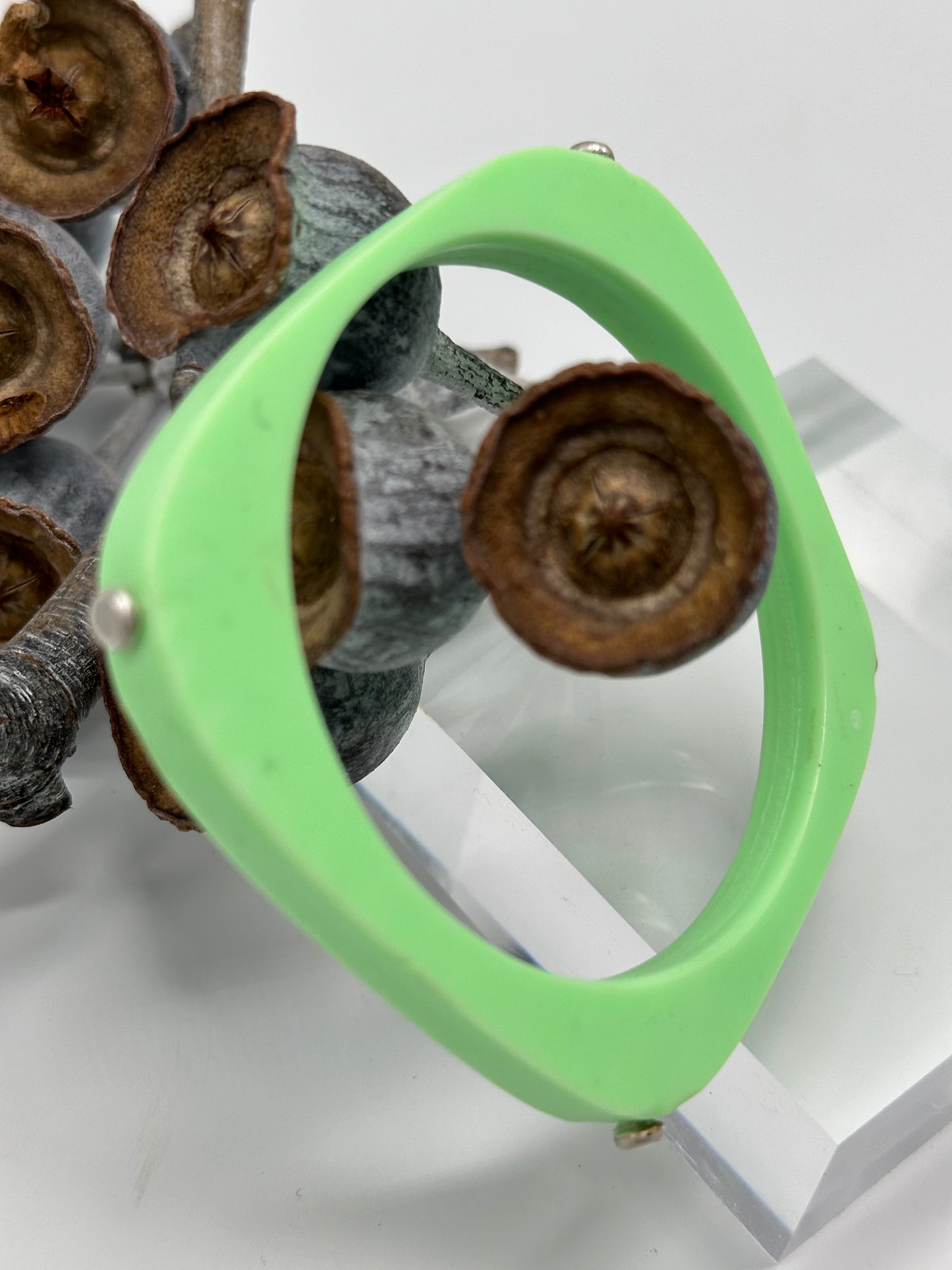 Mint green 'square round' bangle with silver