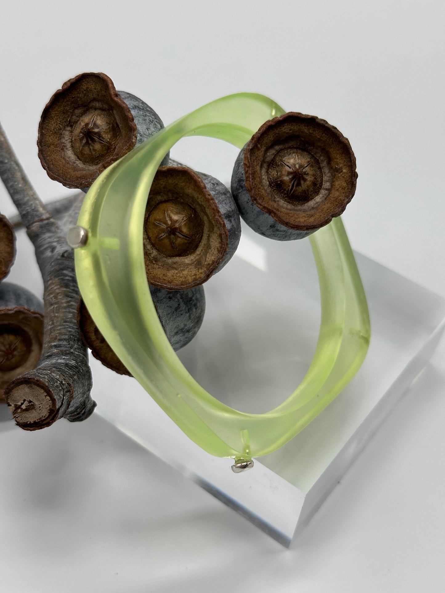 Pale Neon yellow 'square round' bangle with silver