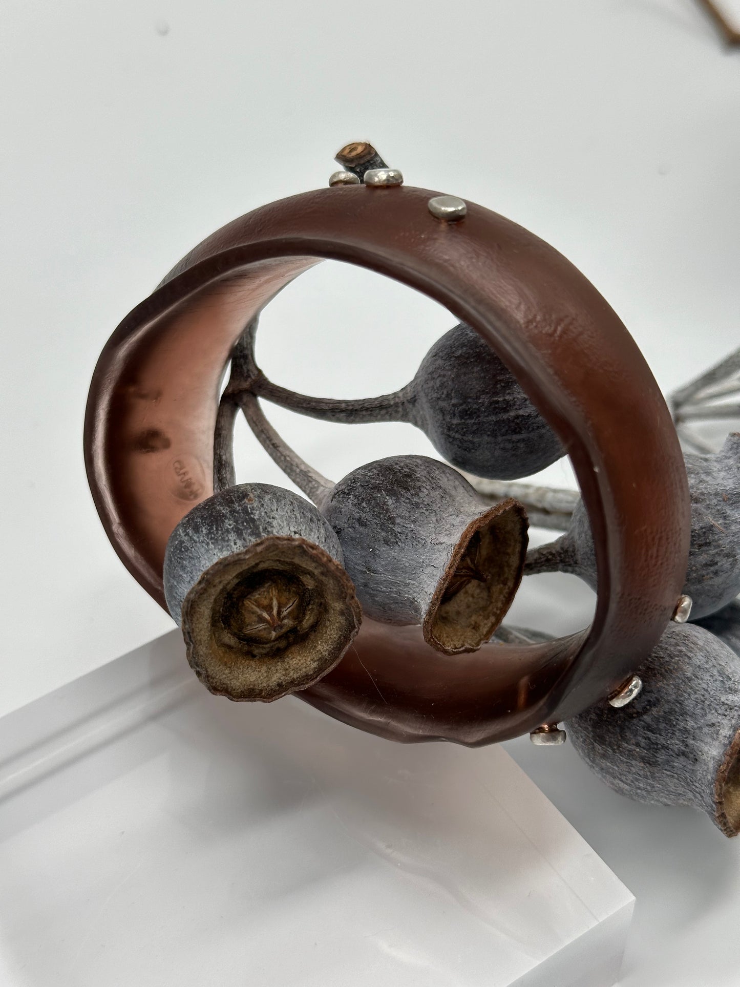Translucent Brown Resin & Silver wide bangle